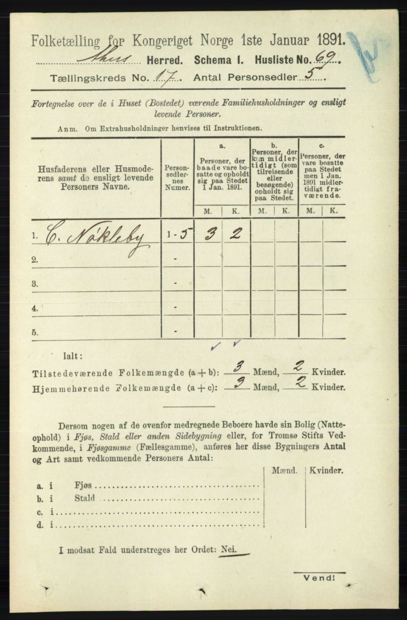 RA, 1891 census for 0218 Aker, 1891, p. 15839