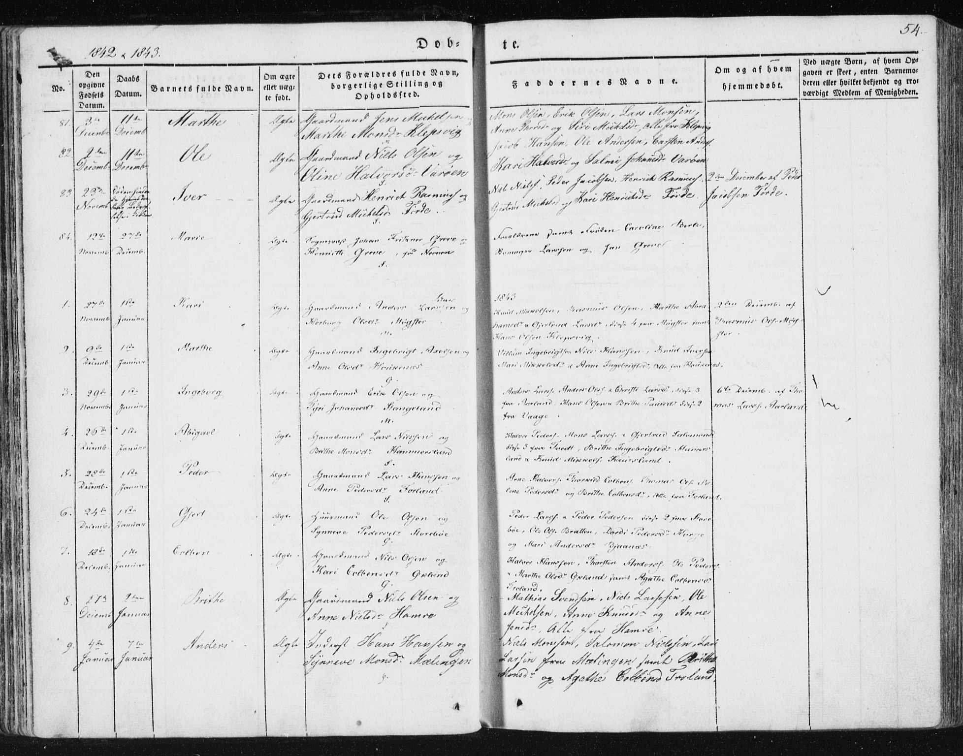 Sund sokneprestembete, SAB/A-99930: Parish register (official) no. A 13, 1835-1849, p. 54