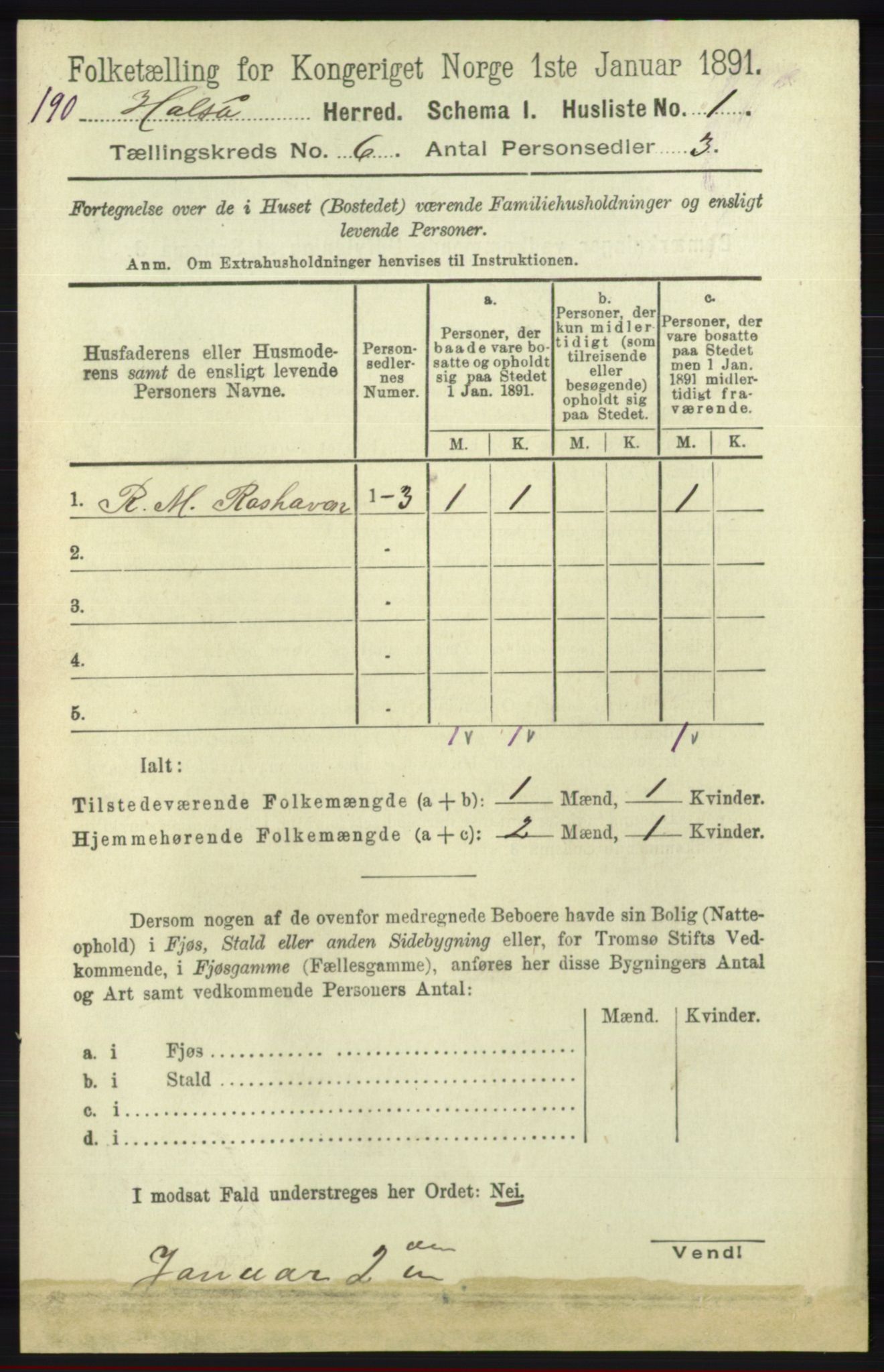 RA, 1891 census for 1019 Halse og Harkmark, 1891, p. 2311