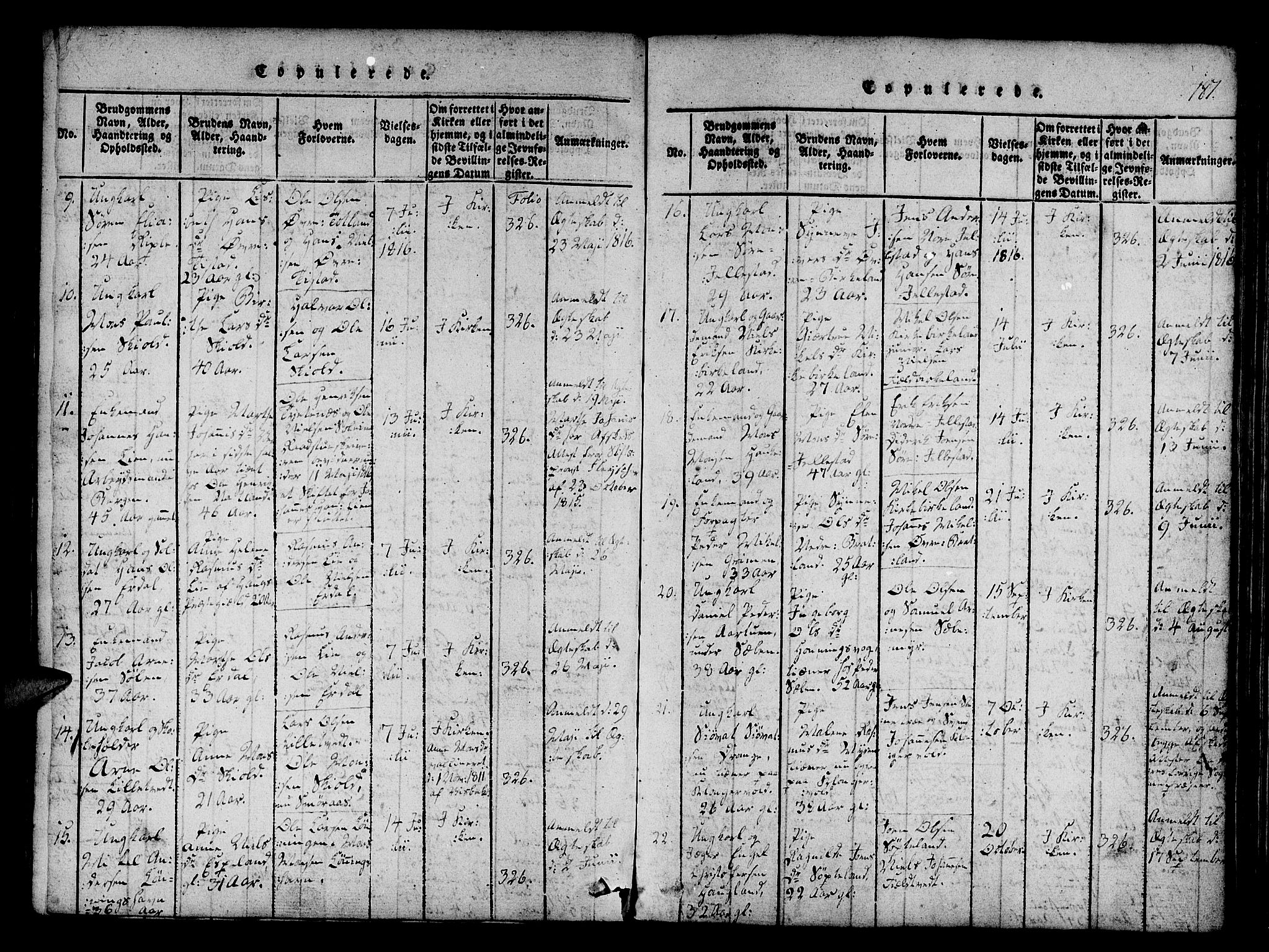Fana Sokneprestembete, SAB/A-75101/H/Haa/Haaa/L0007: Parish register (official) no. A 7, 1816-1828, p. 187
