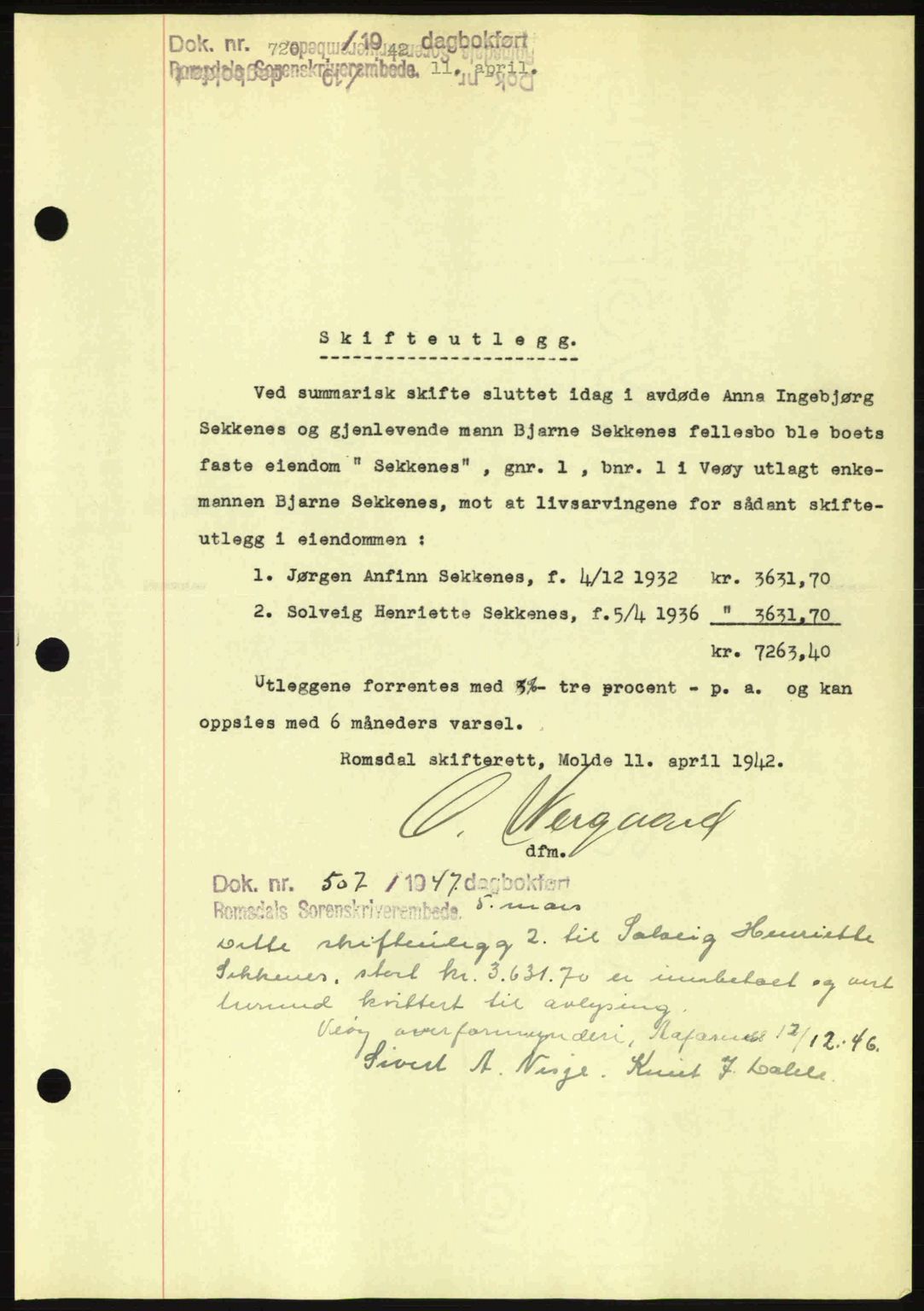 Romsdal sorenskriveri, AV/SAT-A-4149/1/2/2C: Mortgage book no. A12, 1942-1942, Diary no: : 720/1942