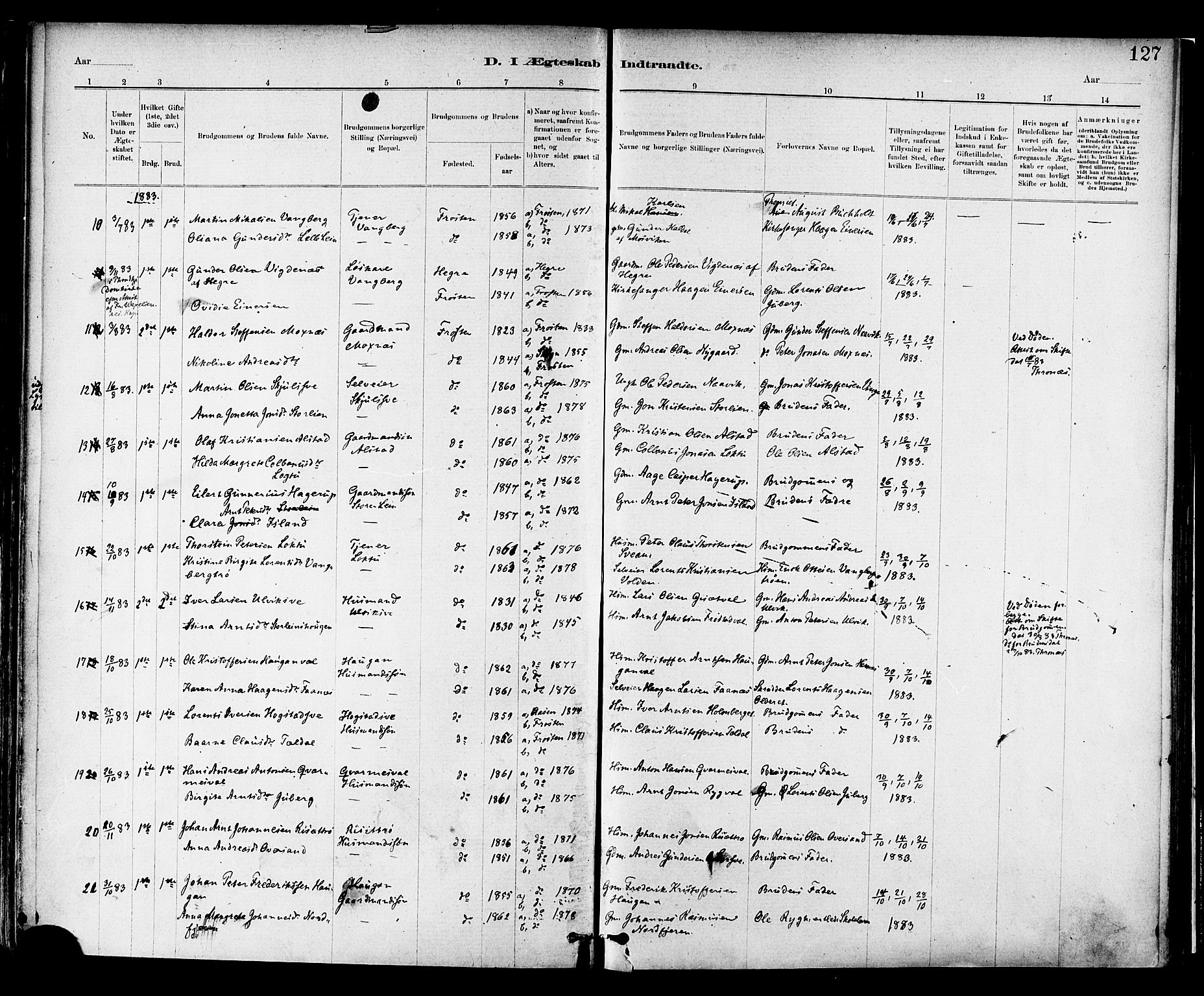 Ministerialprotokoller, klokkerbøker og fødselsregistre - Nord-Trøndelag, SAT/A-1458/713/L0120: Parish register (official) no. 713A09, 1878-1887, p. 127