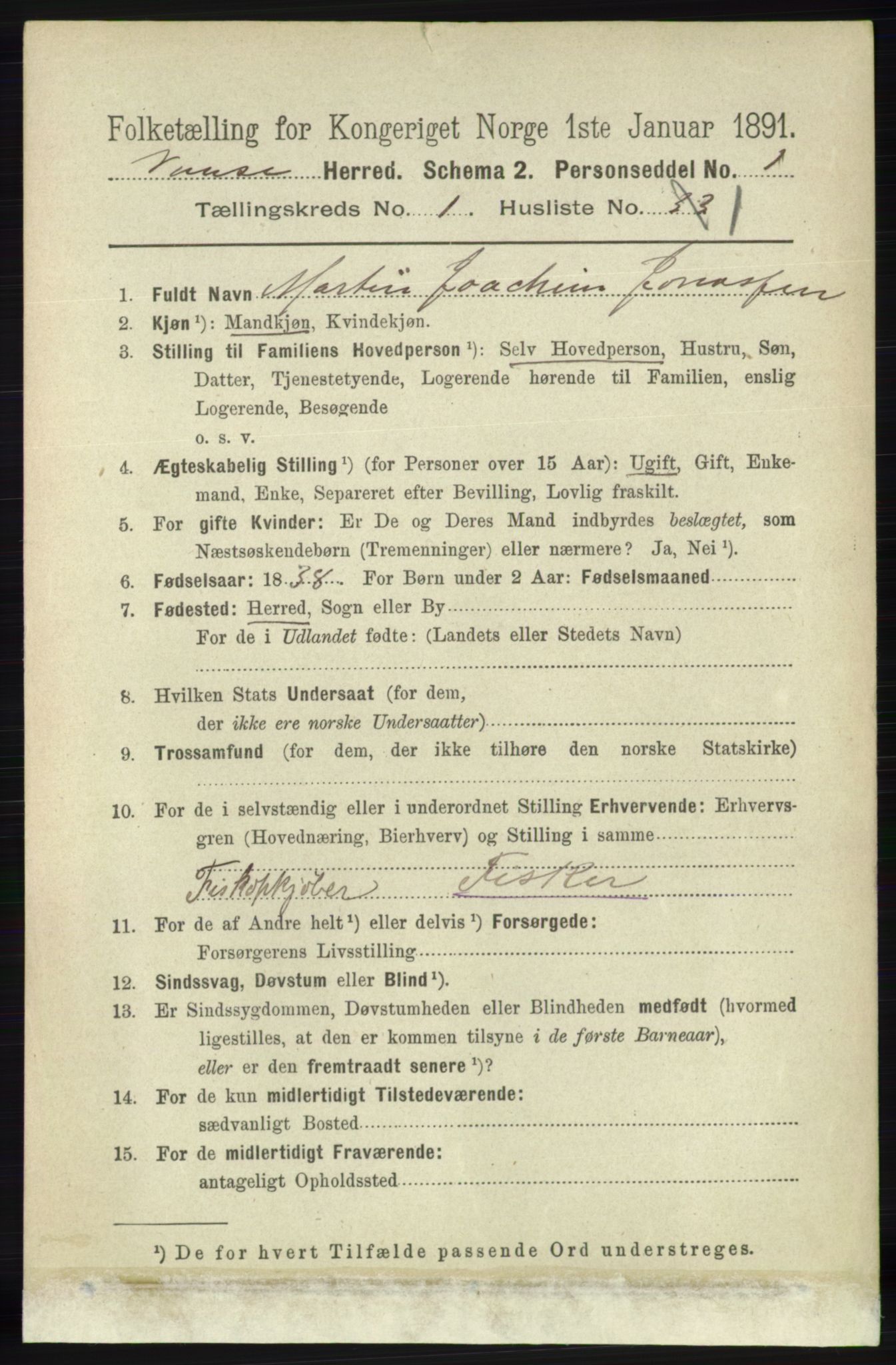 RA, 1891 census for 1041 Vanse, 1891, p. 129