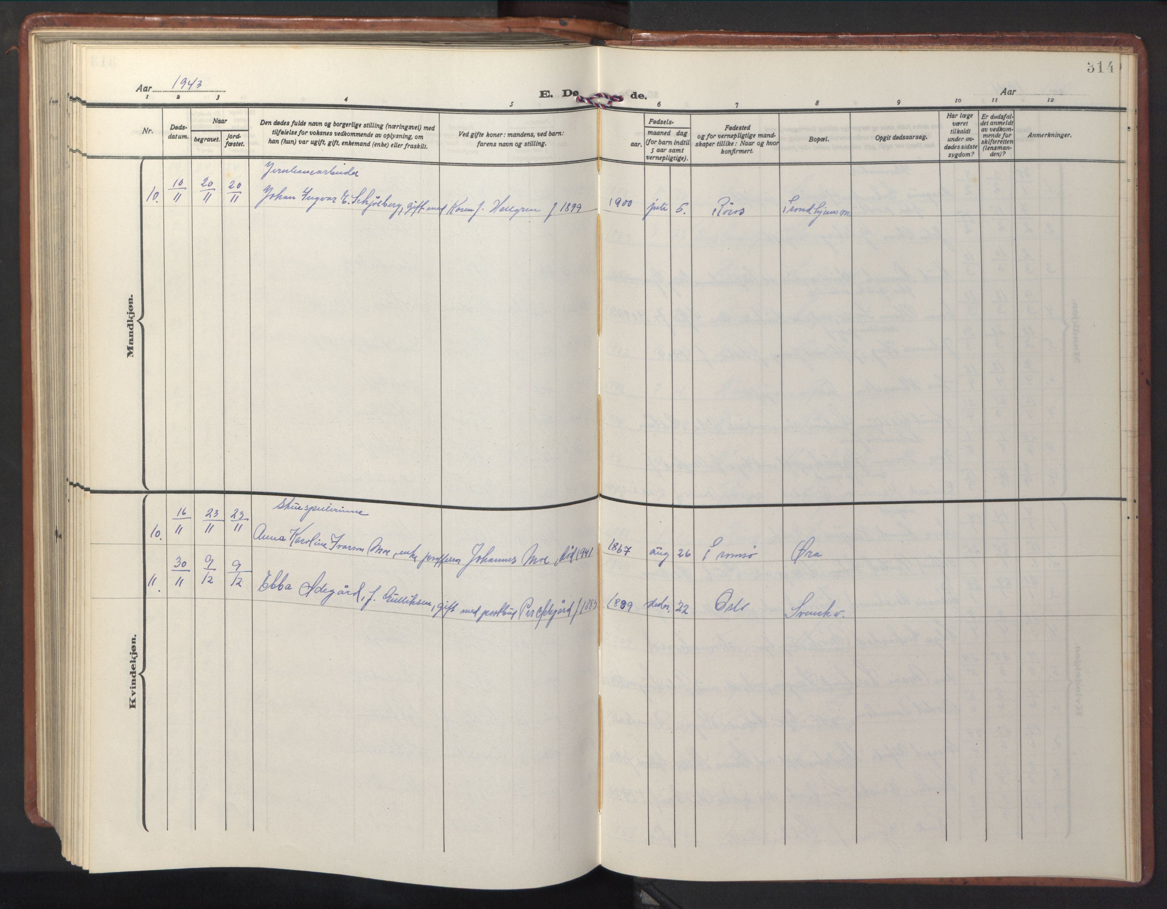 Ministerialprotokoller, klokkerbøker og fødselsregistre - Sør-Trøndelag, SAT/A-1456/681/L0943: Parish register (copy) no. 681C07, 1926-1954, p. 314