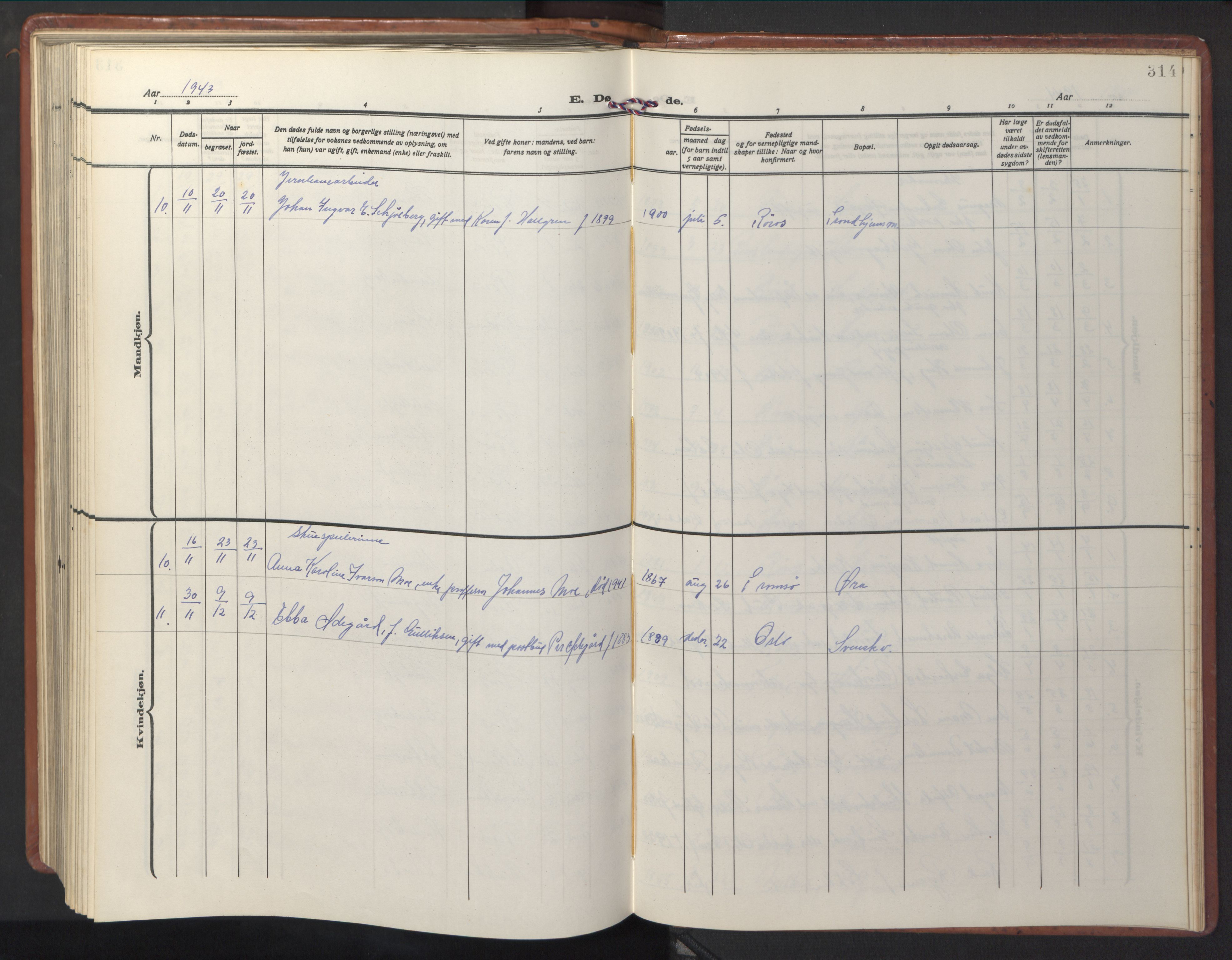 Ministerialprotokoller, klokkerbøker og fødselsregistre - Sør-Trøndelag, AV/SAT-A-1456/681/L0943: Parish register (copy) no. 681C07, 1926-1954, p. 314