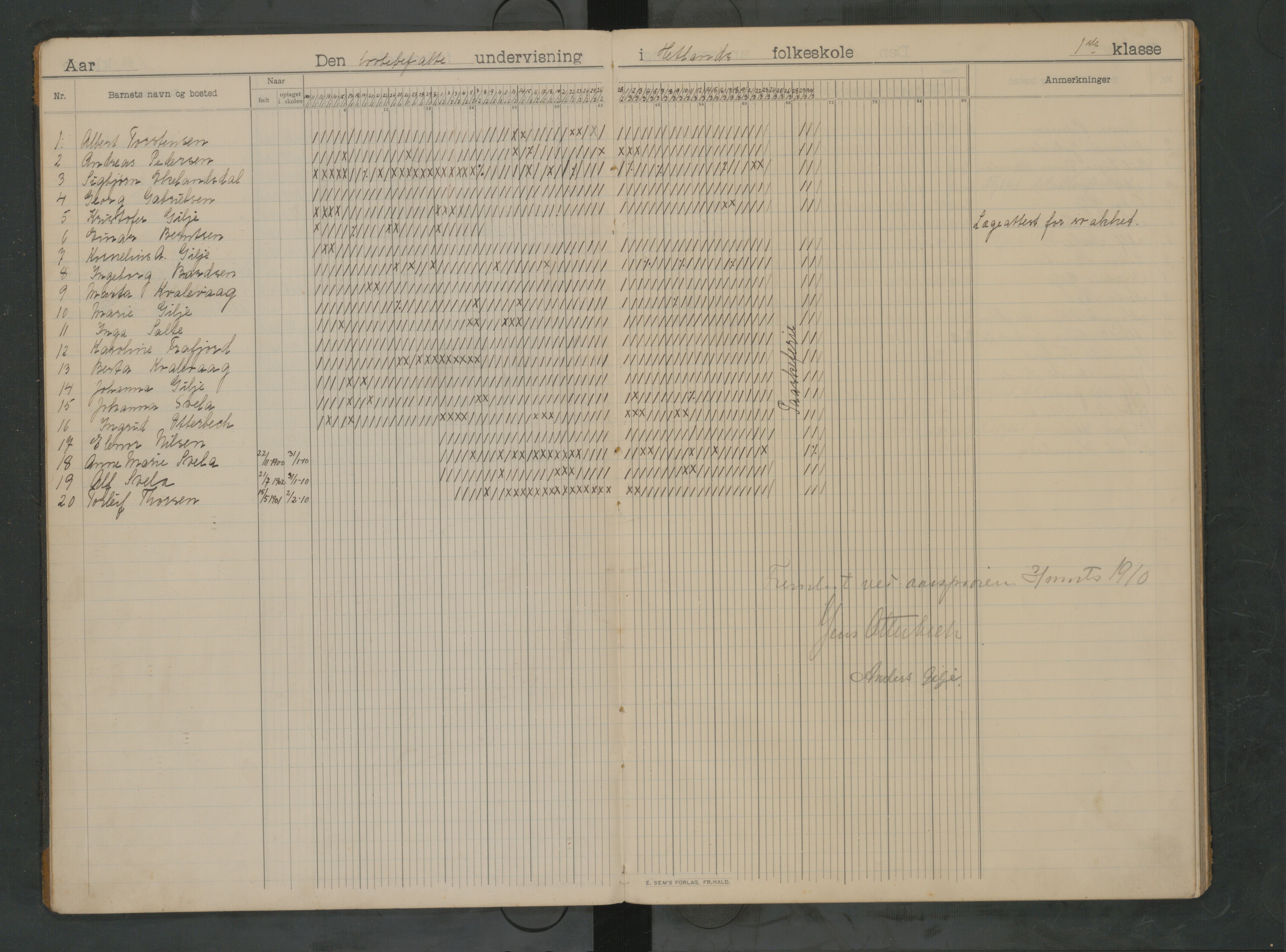 Hetland kommune. Kvaleberg skole, BYST/A-0145/G/Ga/L0006: Klassedagbok, 1909-1917