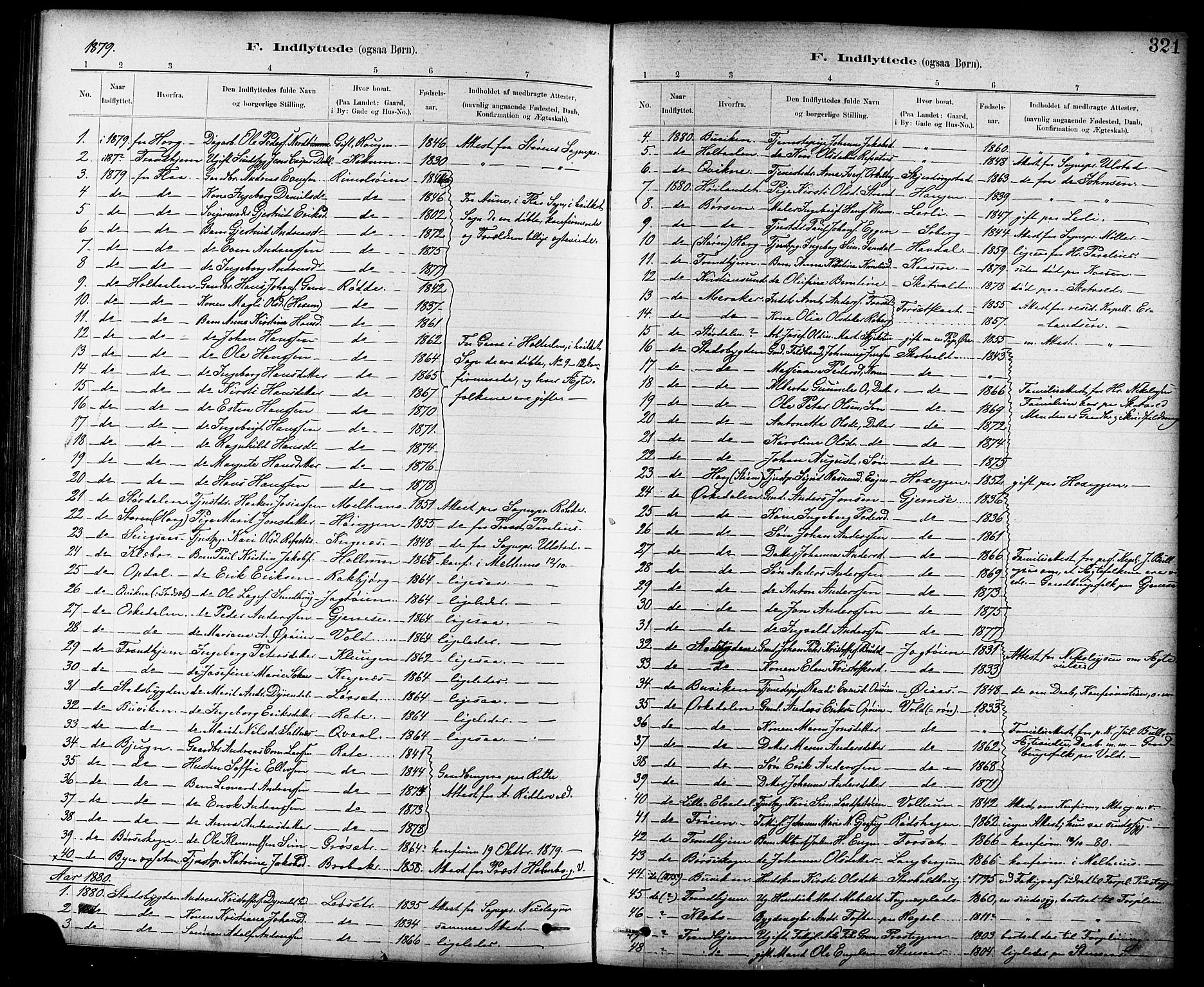 Ministerialprotokoller, klokkerbøker og fødselsregistre - Sør-Trøndelag, SAT/A-1456/691/L1094: Parish register (copy) no. 691C05, 1879-1911, p. 321
