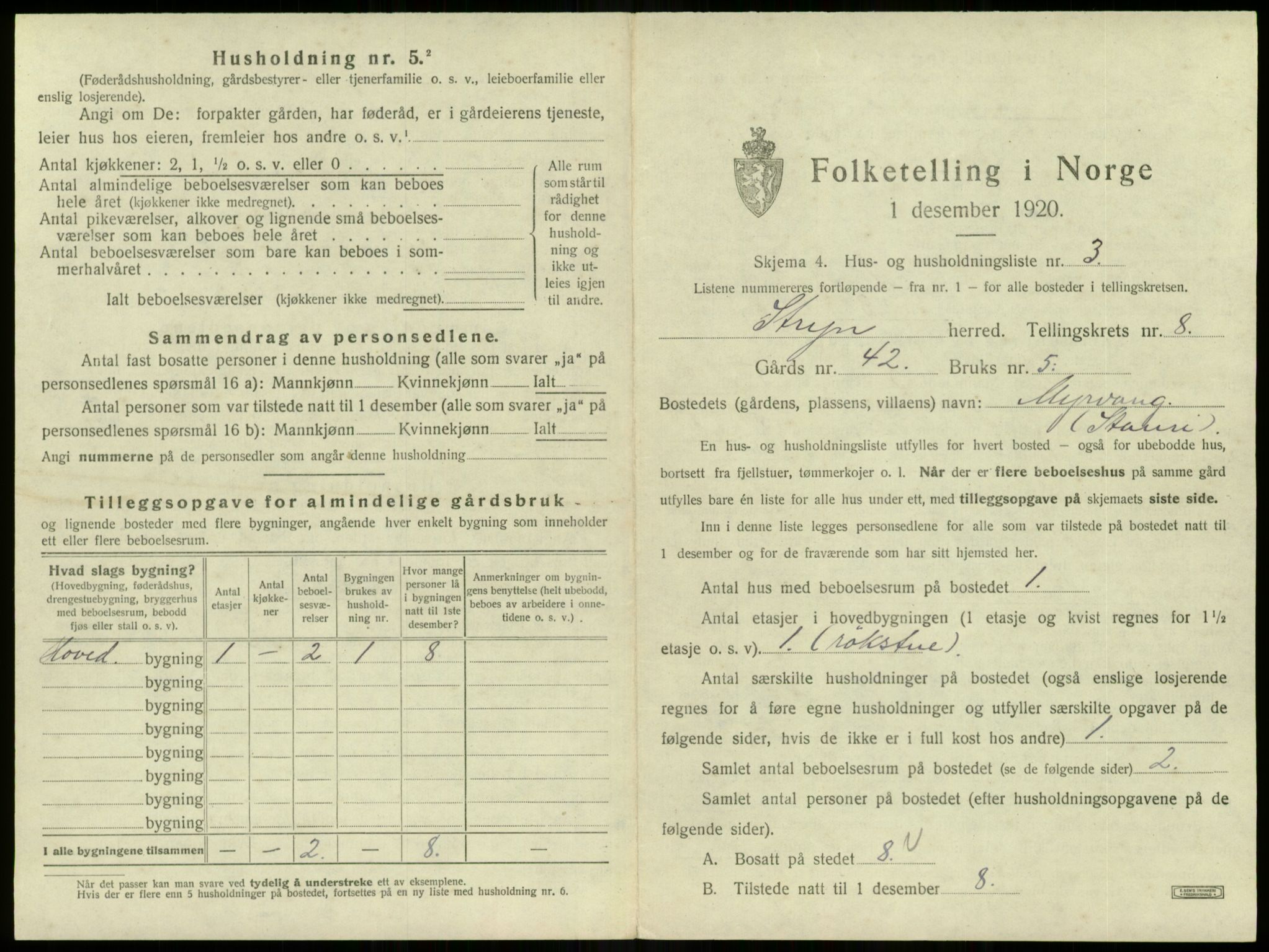 SAB, 1920 census for Stryn, 1920, p. 472