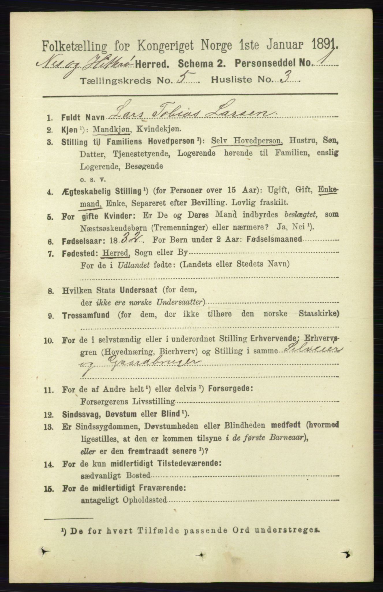 RA, 1891 census for 1043 Hidra og Nes, 1891, p. 1859