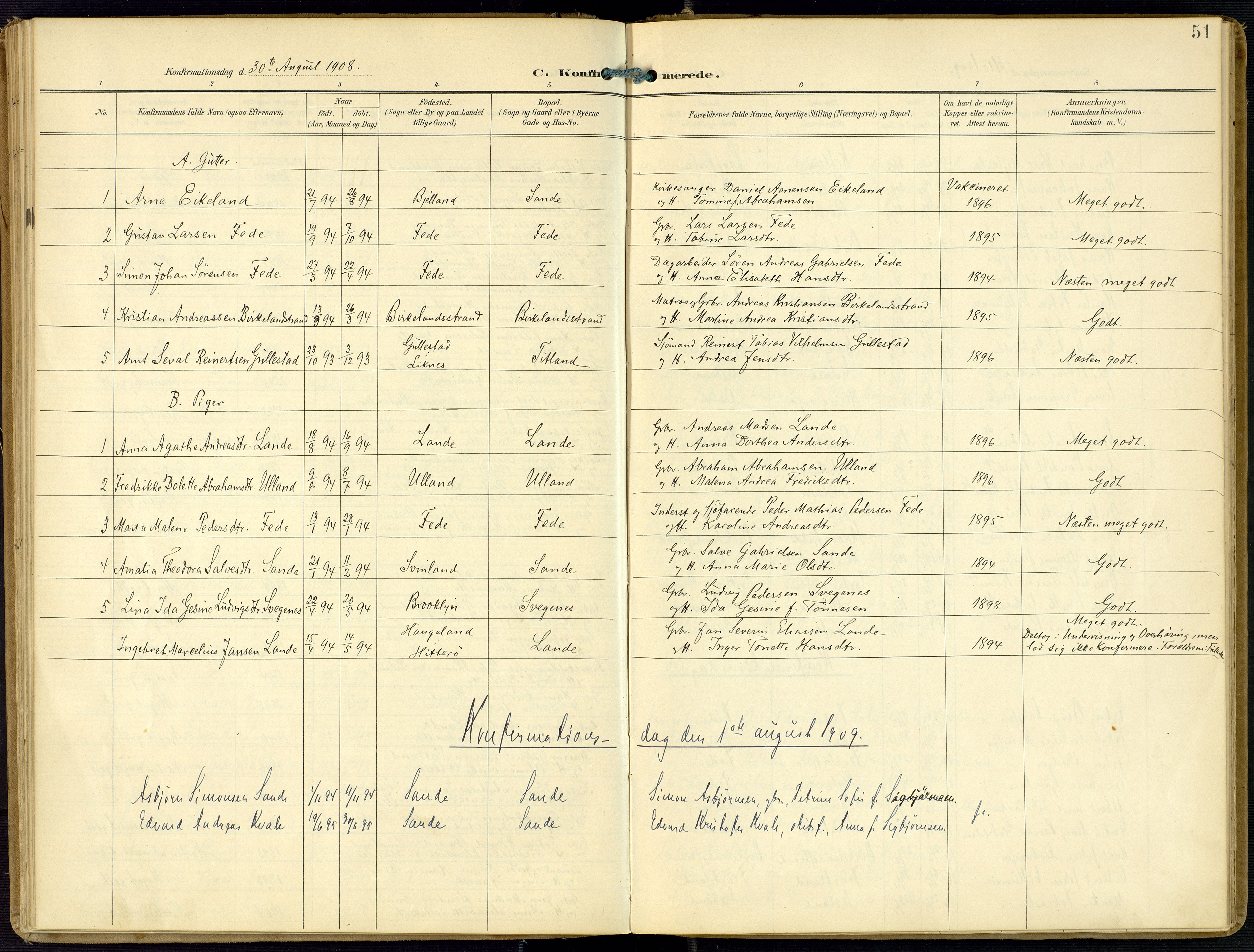 Kvinesdal sokneprestkontor, SAK/1111-0026/F/Fa/Faa/L0005: Parish register (official) no. A 5, 1898-1915, p. 51