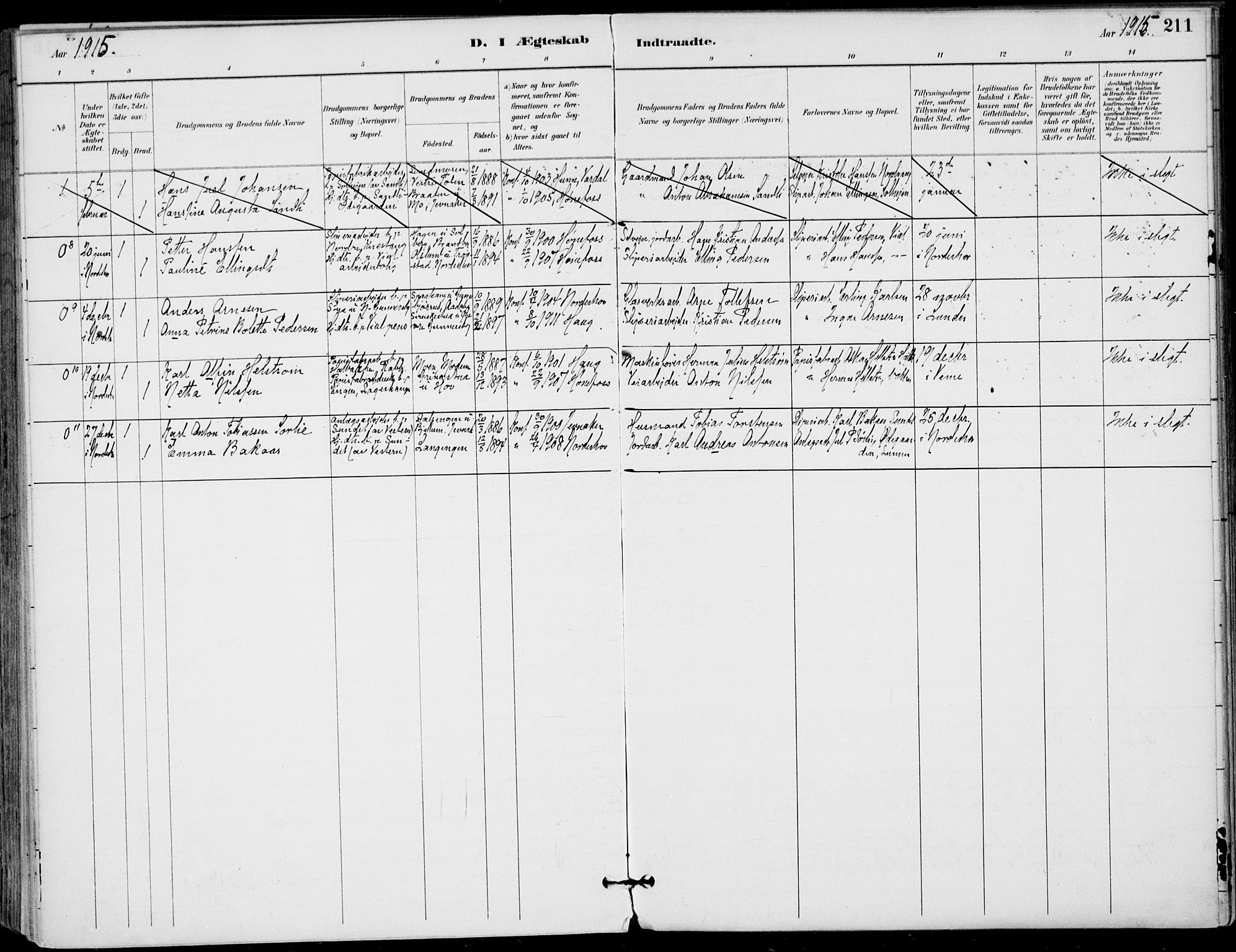 Haug kirkebøker, AV/SAKO-A-604/F/Fa/L0001: Parish register (official) no. 1, 1885-1917, p. 211