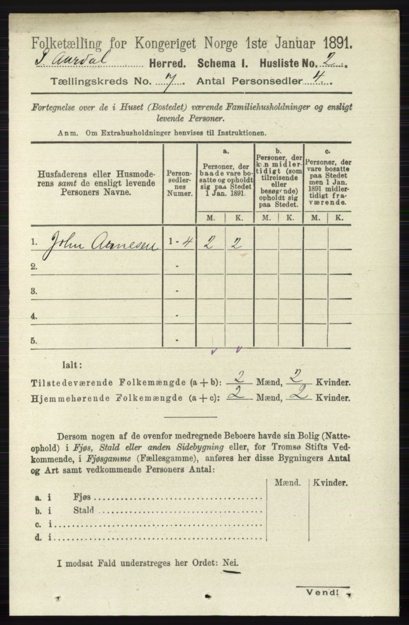 RA, 1891 census for 0540 Sør-Aurdal, 1891, p. 4338