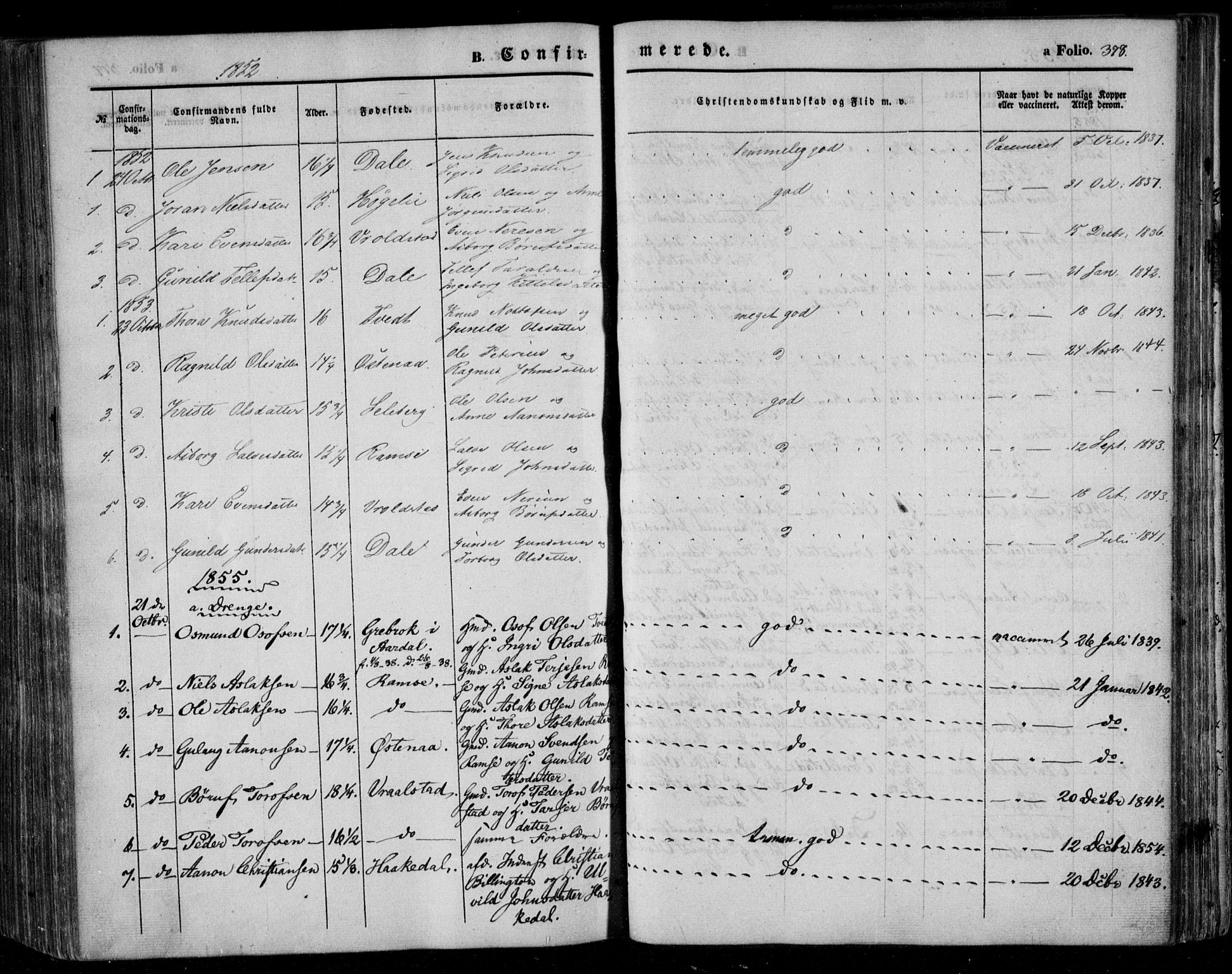 Åmli sokneprestkontor, AV/SAK-1111-0050/F/Fa/Fac/L0008: Parish register (official) no. A 8, 1852-1869, p. 378