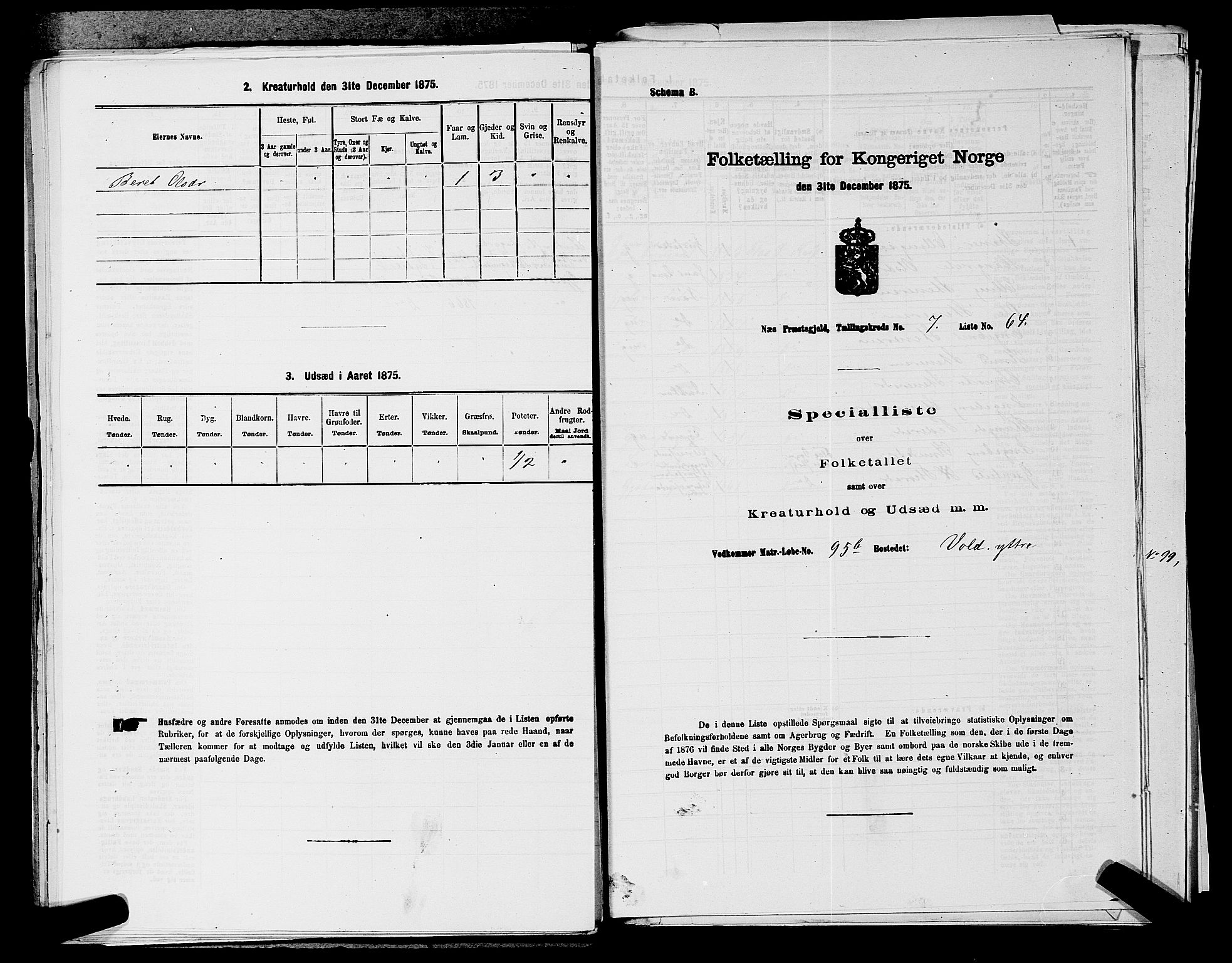 SAKO, 1875 census for 0616P Nes, 1875, p. 1309