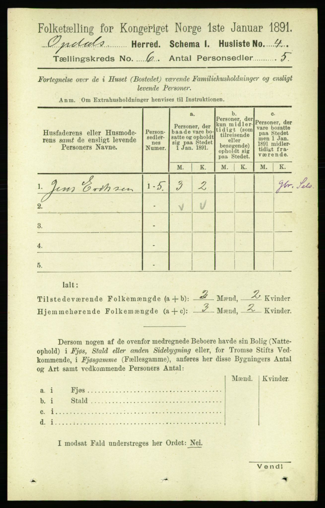 RA, 1891 census for 1634 Oppdal, 1891, p. 2675