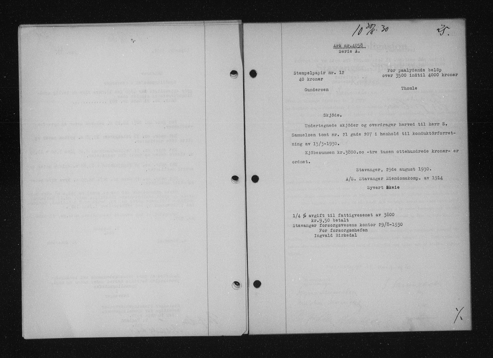 Stavanger byfogd, SAST/A-101408/001/4/41/410/410BB/L0058: Mortgage book no. 48, 1930-1931, Deed date: 30.08.1930