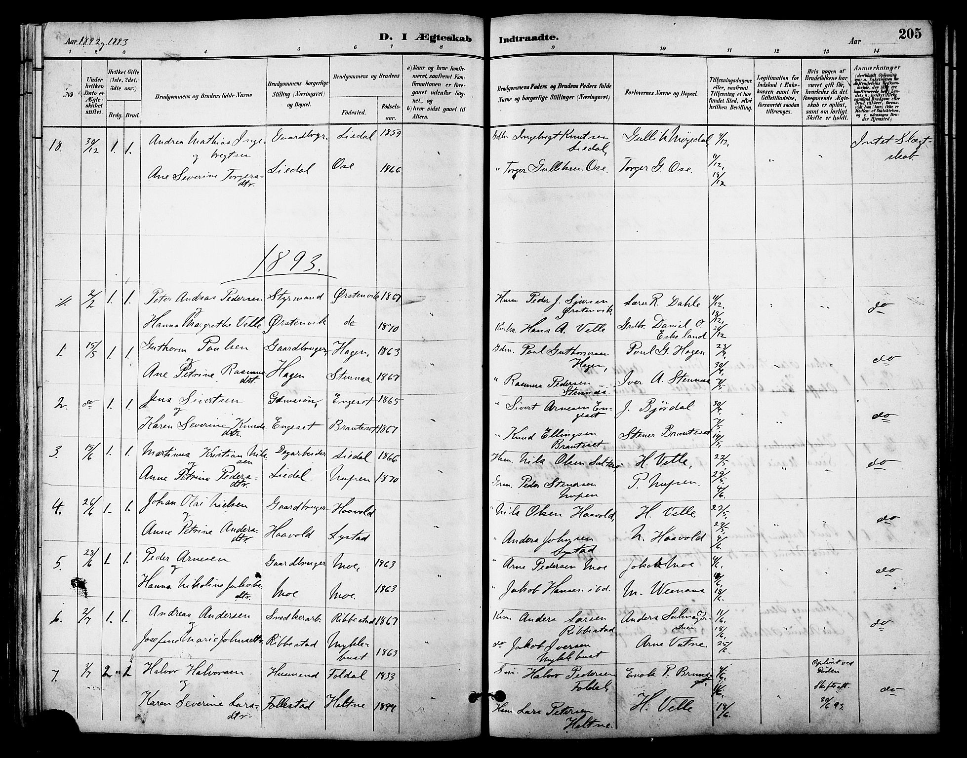 Ministerialprotokoller, klokkerbøker og fødselsregistre - Møre og Romsdal, SAT/A-1454/513/L0189: Parish register (copy) no. 513C03, 1883-1904, p. 205