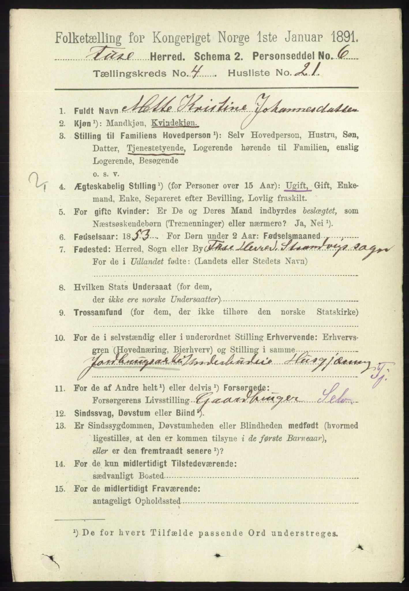 RA, 1891 census for 1241 Fusa, 1891, p. 835