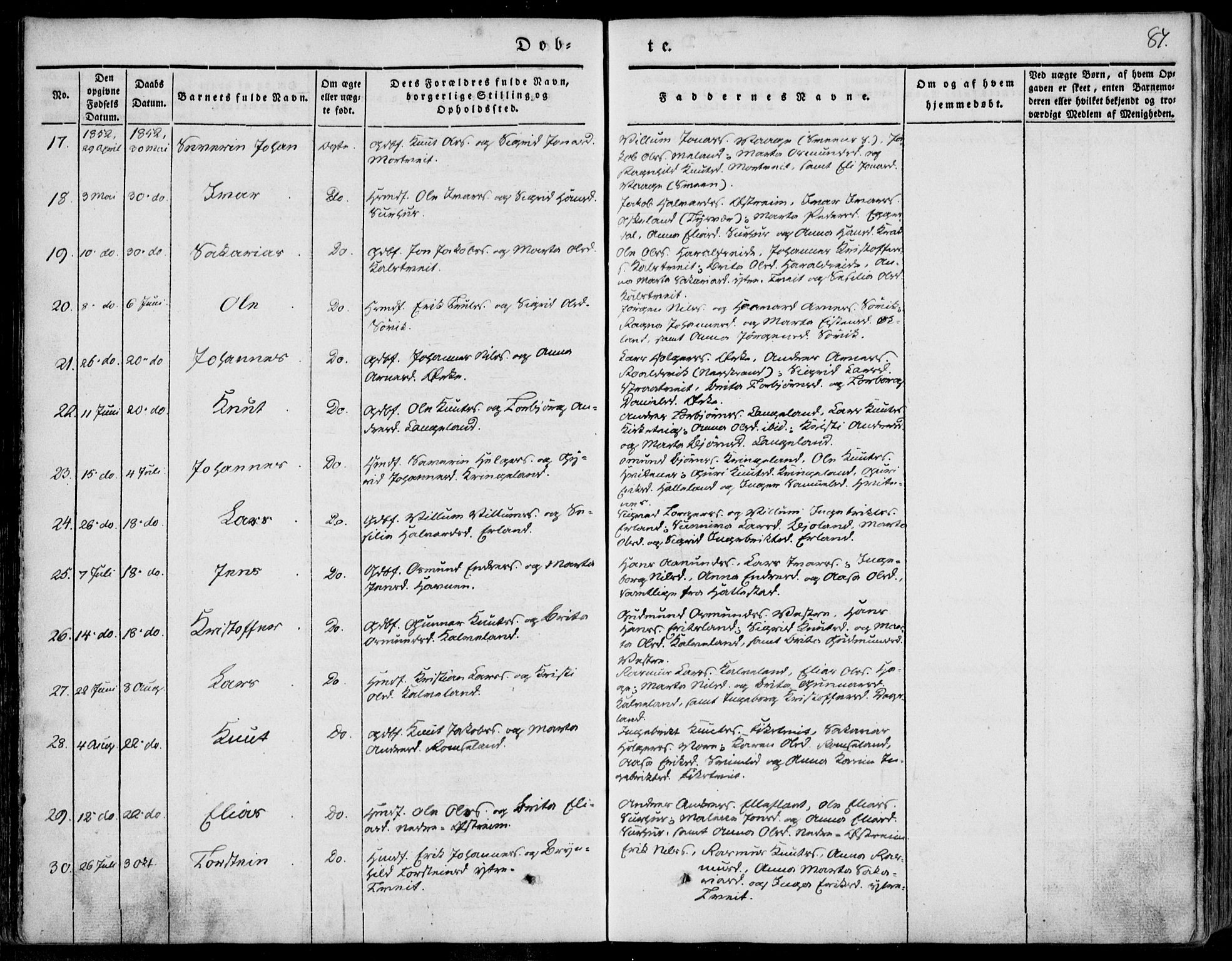 Skjold sokneprestkontor, AV/SAST-A-101847/H/Ha/Haa/L0006: Parish register (official) no. A 6.1, 1835-1858, p. 87