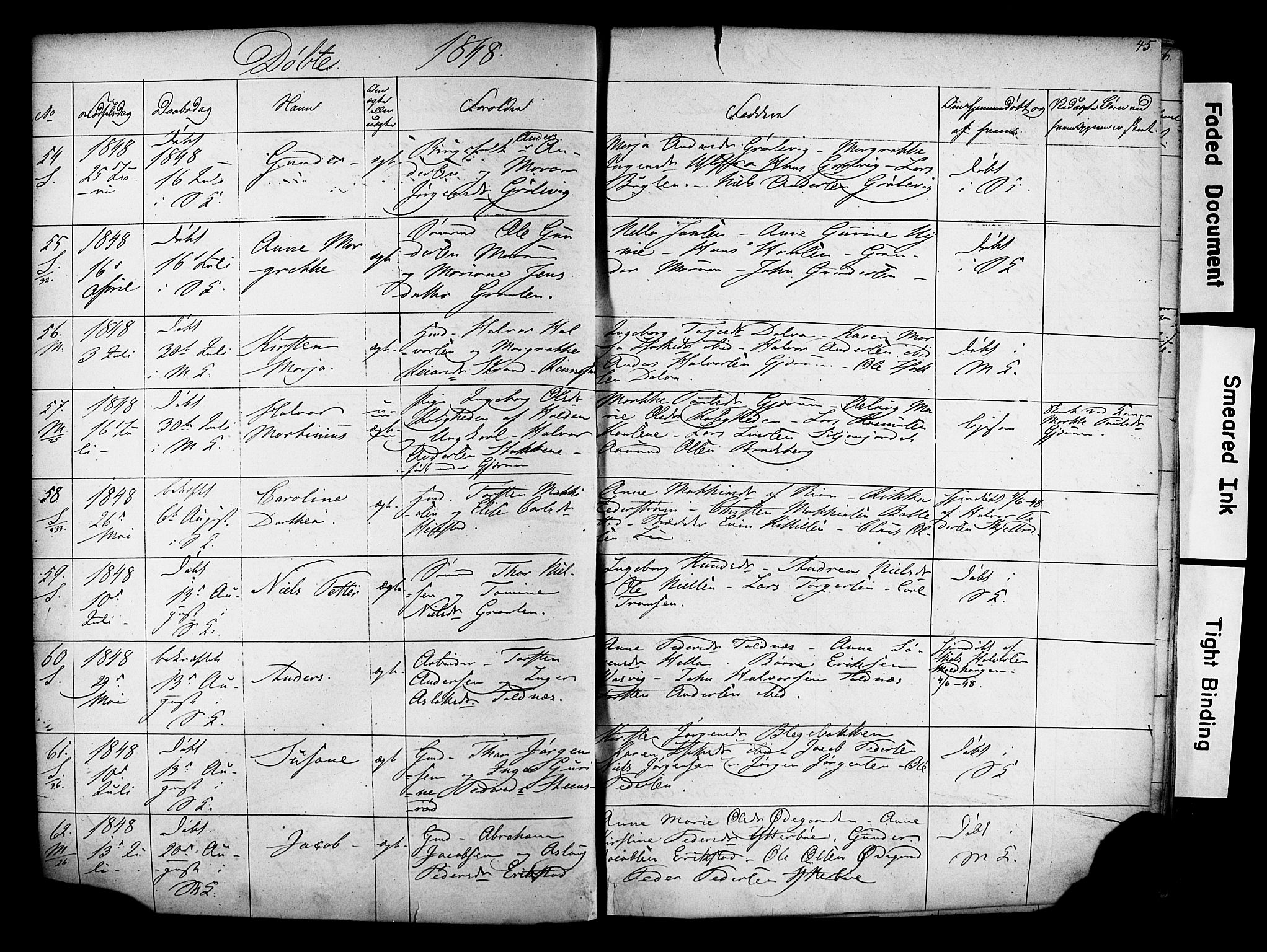 Solum kirkebøker, AV/SAKO-A-306/F/Fa/L0006: Parish register (official) no. I 6, 1844-1855, p. 45