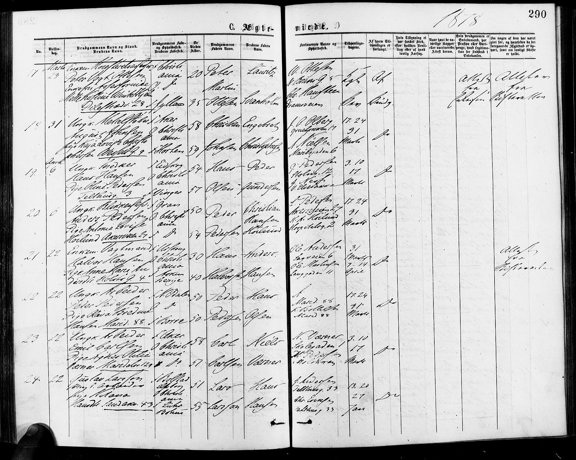 Gamle Aker prestekontor Kirkebøker, AV/SAO-A-10617a/F/L0005: Parish register (official) no. 5, 1873-1881, p. 290