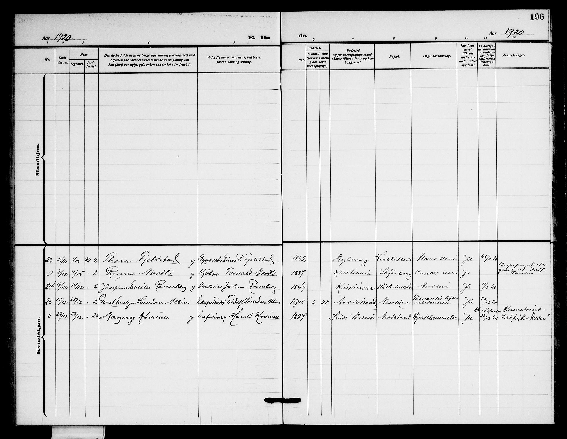 Nordstrand prestekontor Kirkebøker, AV/SAO-A-10362a/G/Ga/L0002: Parish register (copy) no. I 2, 1918-1925, p. 196