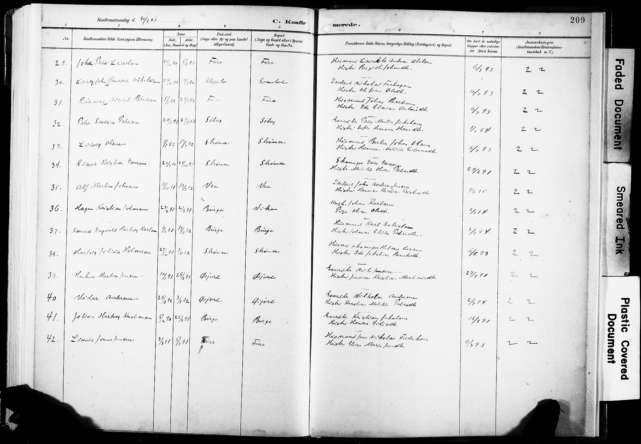 Ministerialprotokoller, klokkerbøker og fødselsregistre - Nordland, AV/SAT-A-1459/891/L1304: Parish register (official) no. 891A09, 1895-1921, p. 209