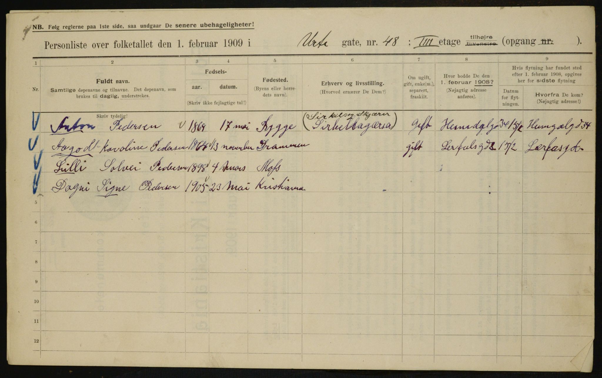 OBA, Municipal Census 1909 for Kristiania, 1909, p. 110064