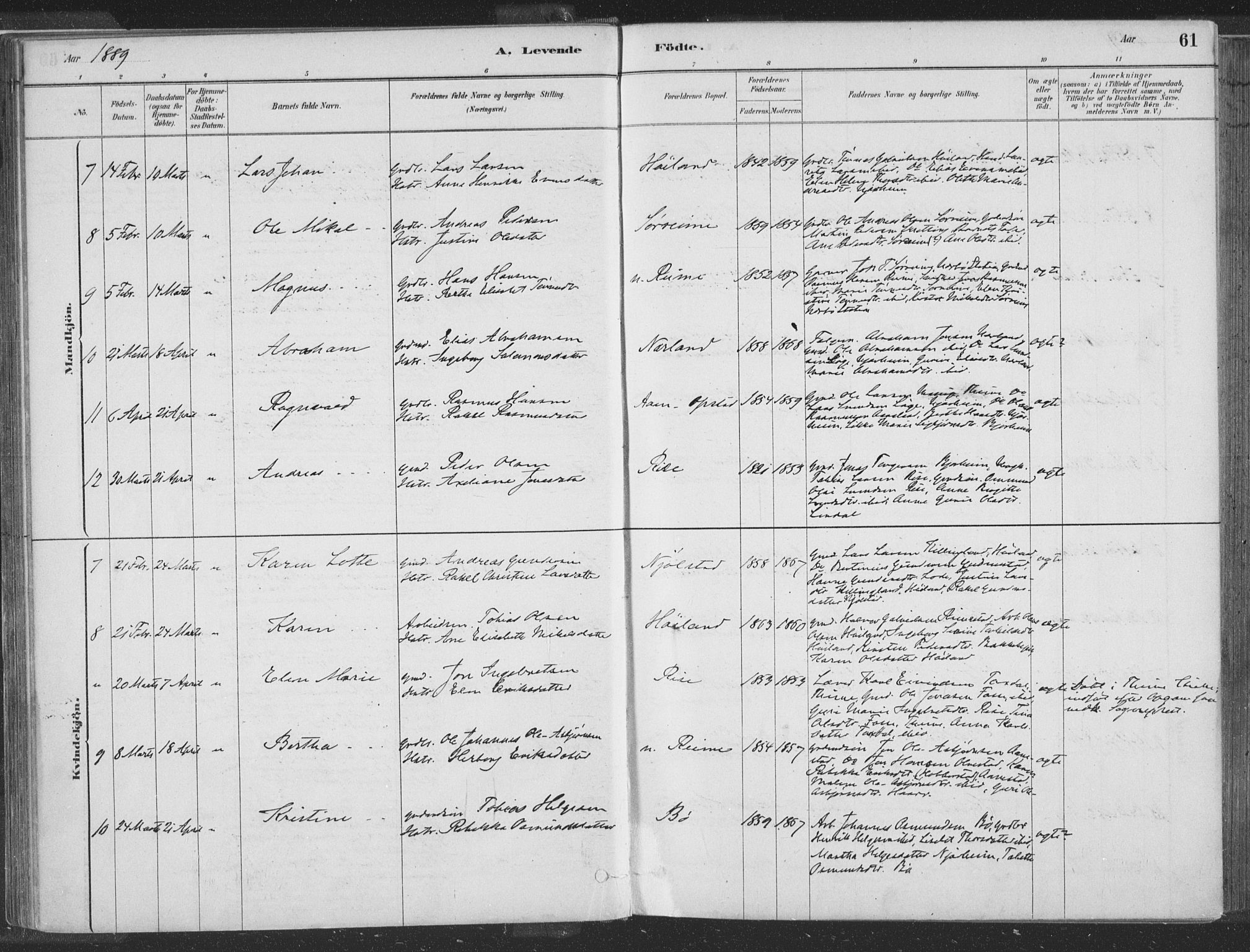 Hå sokneprestkontor, SAST/A-101801/001/30BA/L0010: Parish register (official) no. A 9, 1879-1896, p. 61