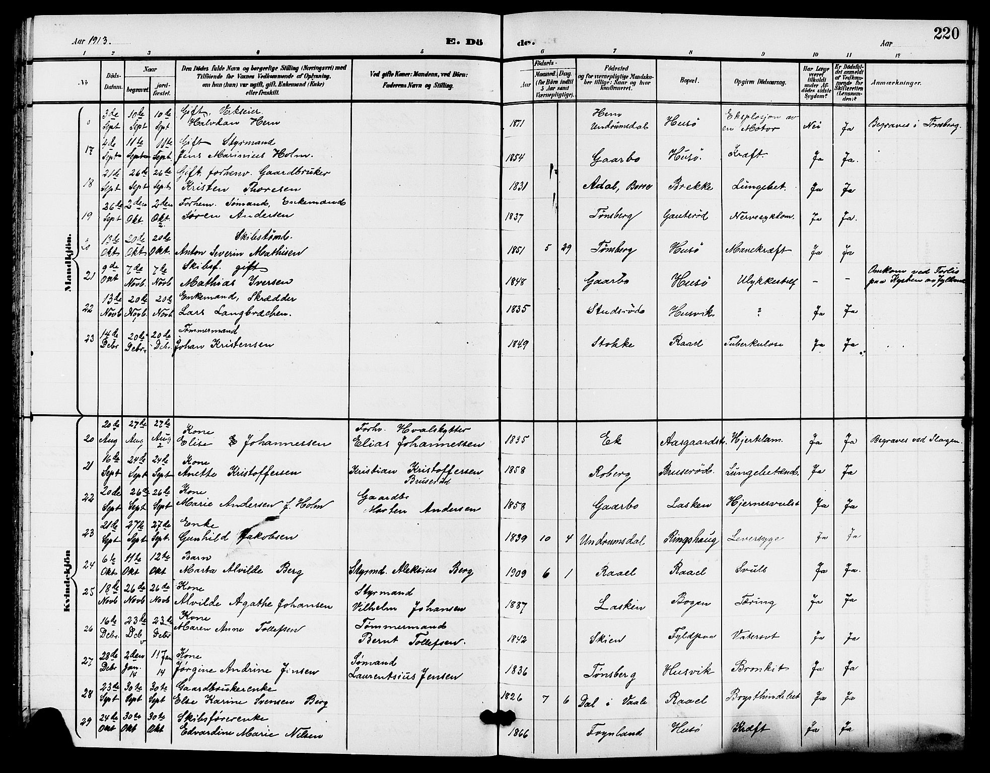 Sem kirkebøker, AV/SAKO-A-5/G/Gb/L0003: Parish register (copy) no. II 3, 1900-1913, p. 220