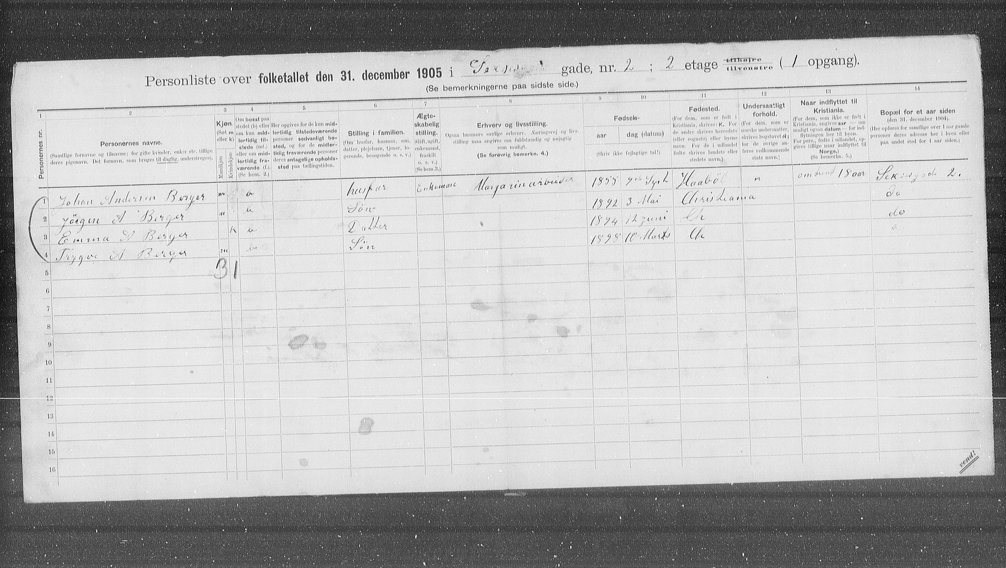 OBA, Municipal Census 1905 for Kristiania, 1905, p. 49157