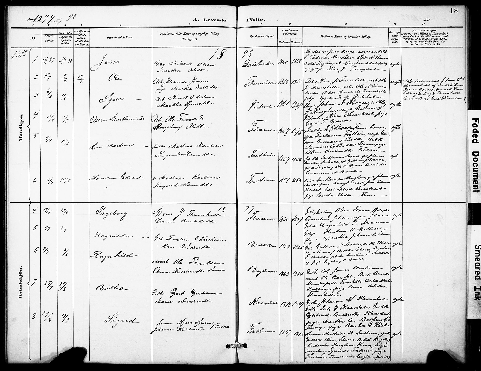 Aurland sokneprestembete, SAB/A-99937/H/Hb/Hbb/L0002: Parish register (copy) no. B 2, 1887-1929, p. 18