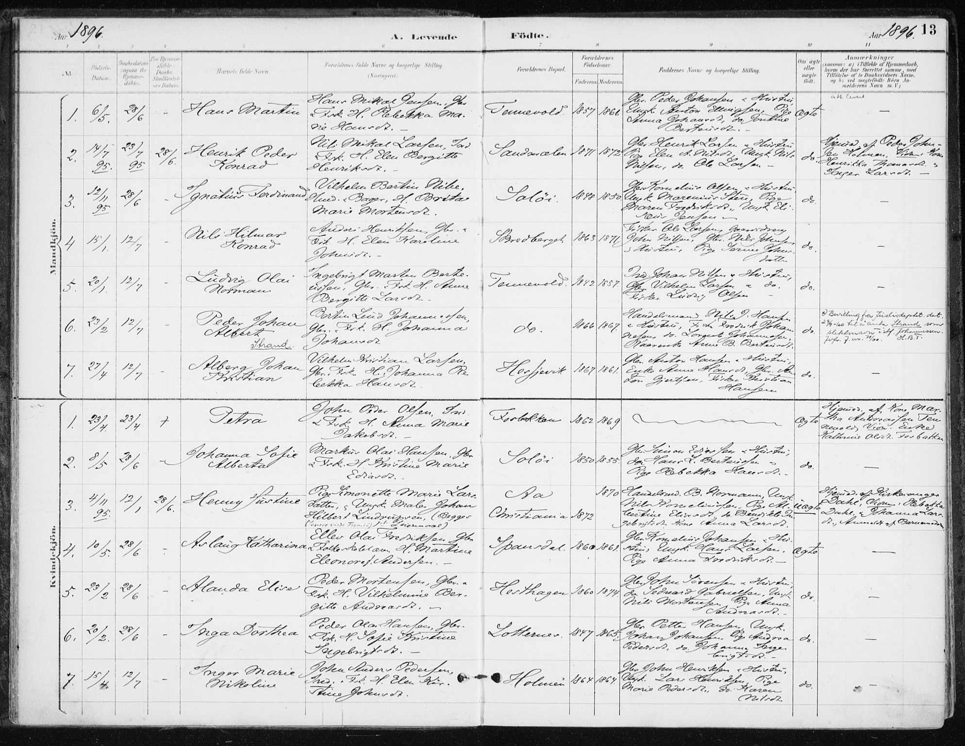 Salangen sokneprestembete, SATØ/S-1324/H/Ha/L0001kirke: Parish register (official) no. 1, 1893-1911, p. 13