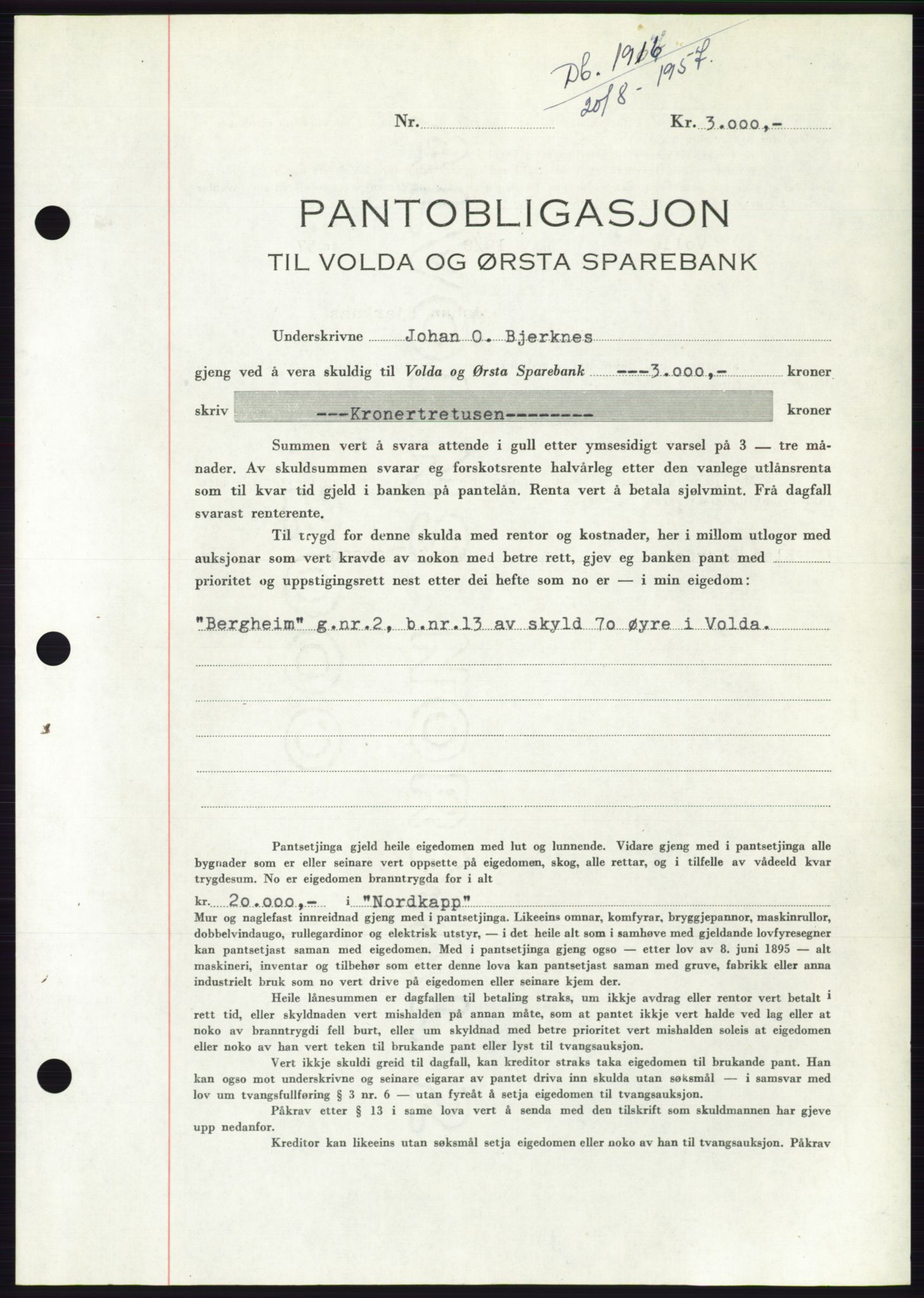 Søre Sunnmøre sorenskriveri, AV/SAT-A-4122/1/2/2C/L0130: Mortgage book no. 18B, 1957-1958, Diary no: : 1916/1957