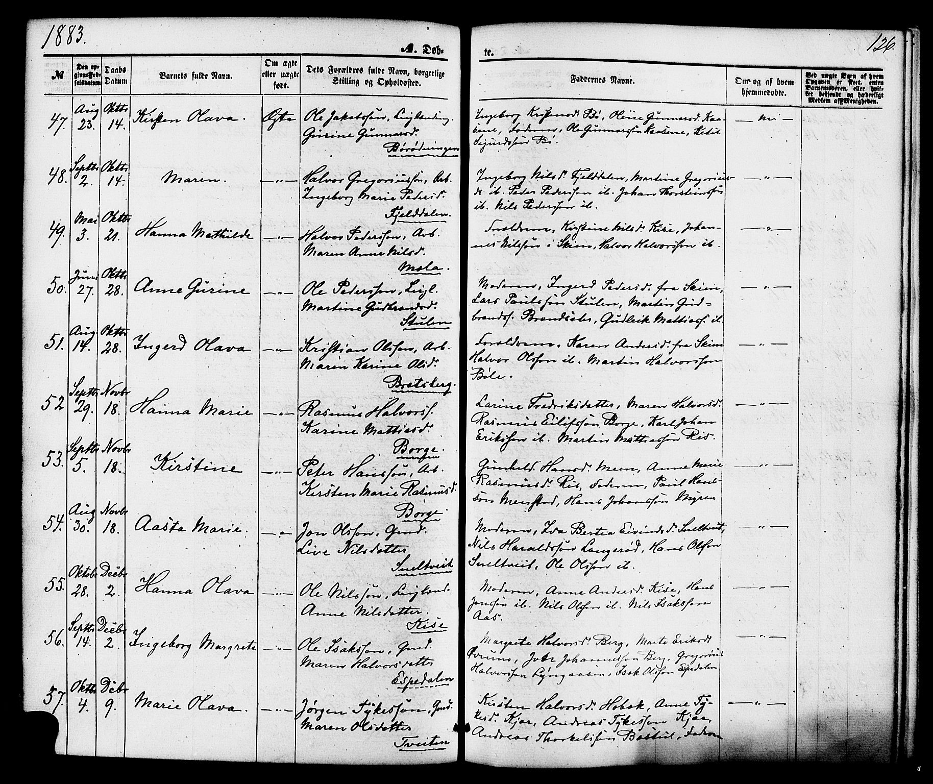 Gjerpen kirkebøker, SAKO/A-265/F/Fa/L0009: Parish register (official) no. I 9, 1872-1885, p. 126