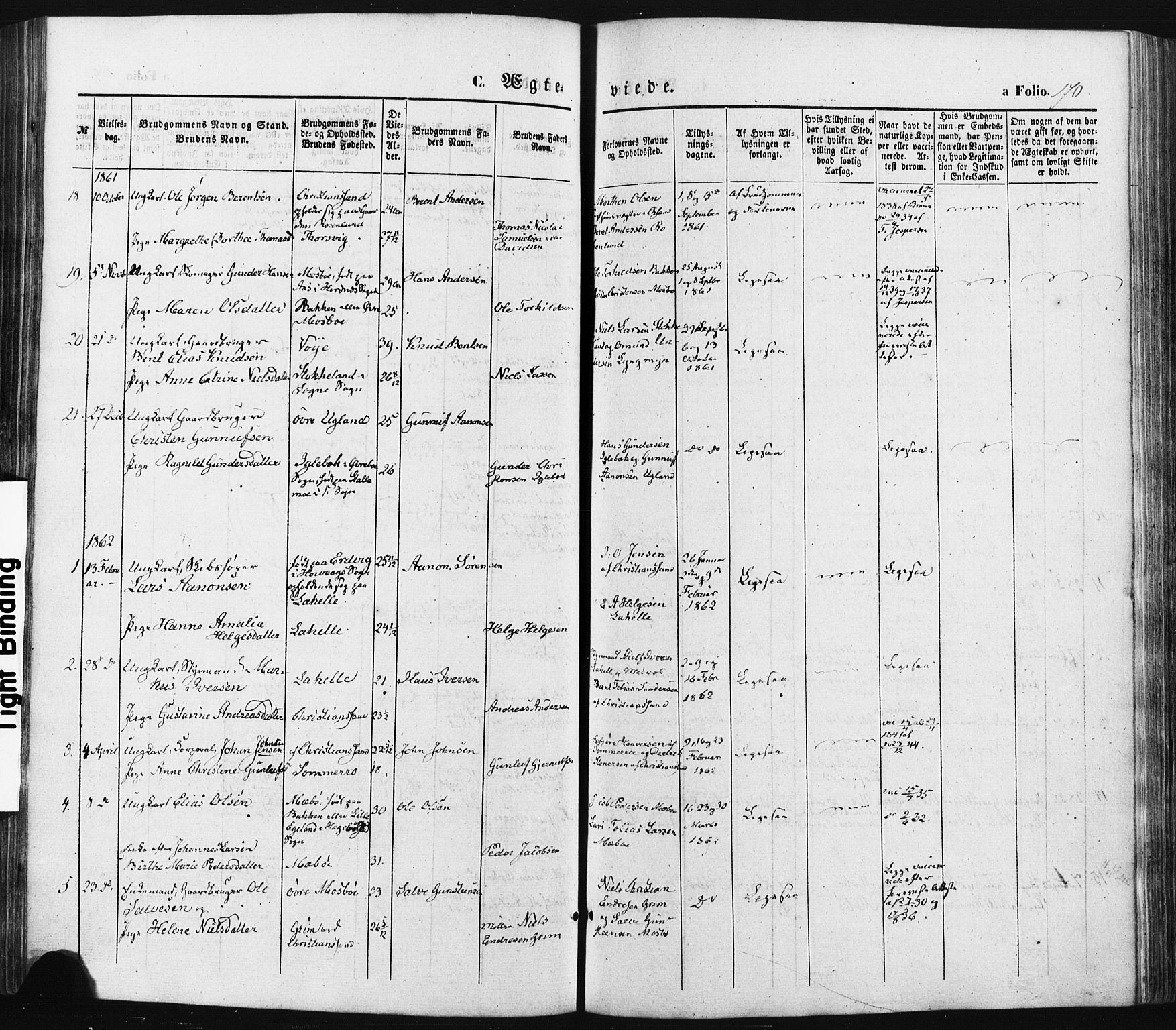 Oddernes sokneprestkontor, AV/SAK-1111-0033/F/Fa/Faa/L0007: Parish register (official) no. A 7, 1851-1863, p. 170