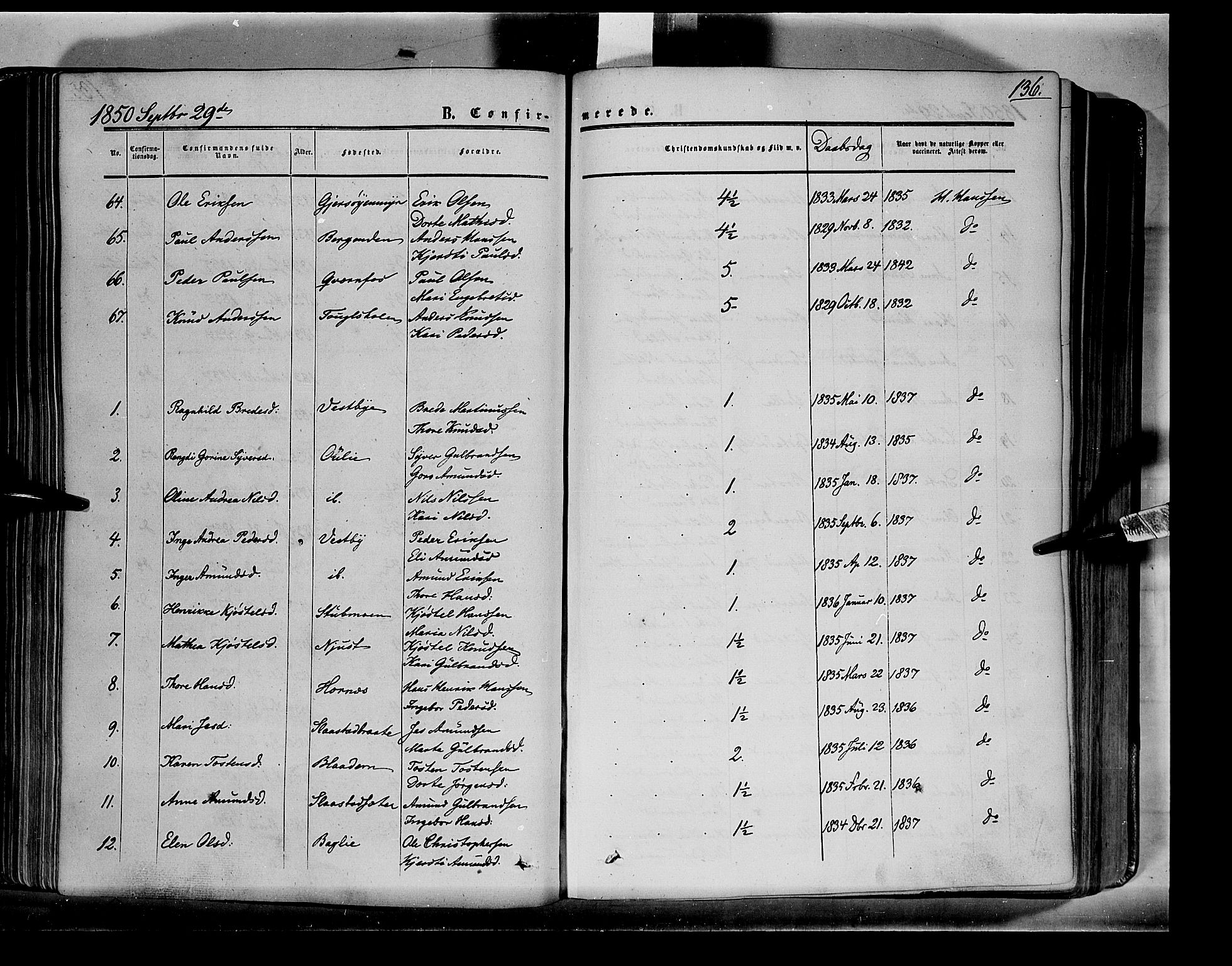 Sør-Odal prestekontor, SAH/PREST-030/H/Ha/Haa/L0001: Parish register (official) no. 1, 1849-1859, p. 136