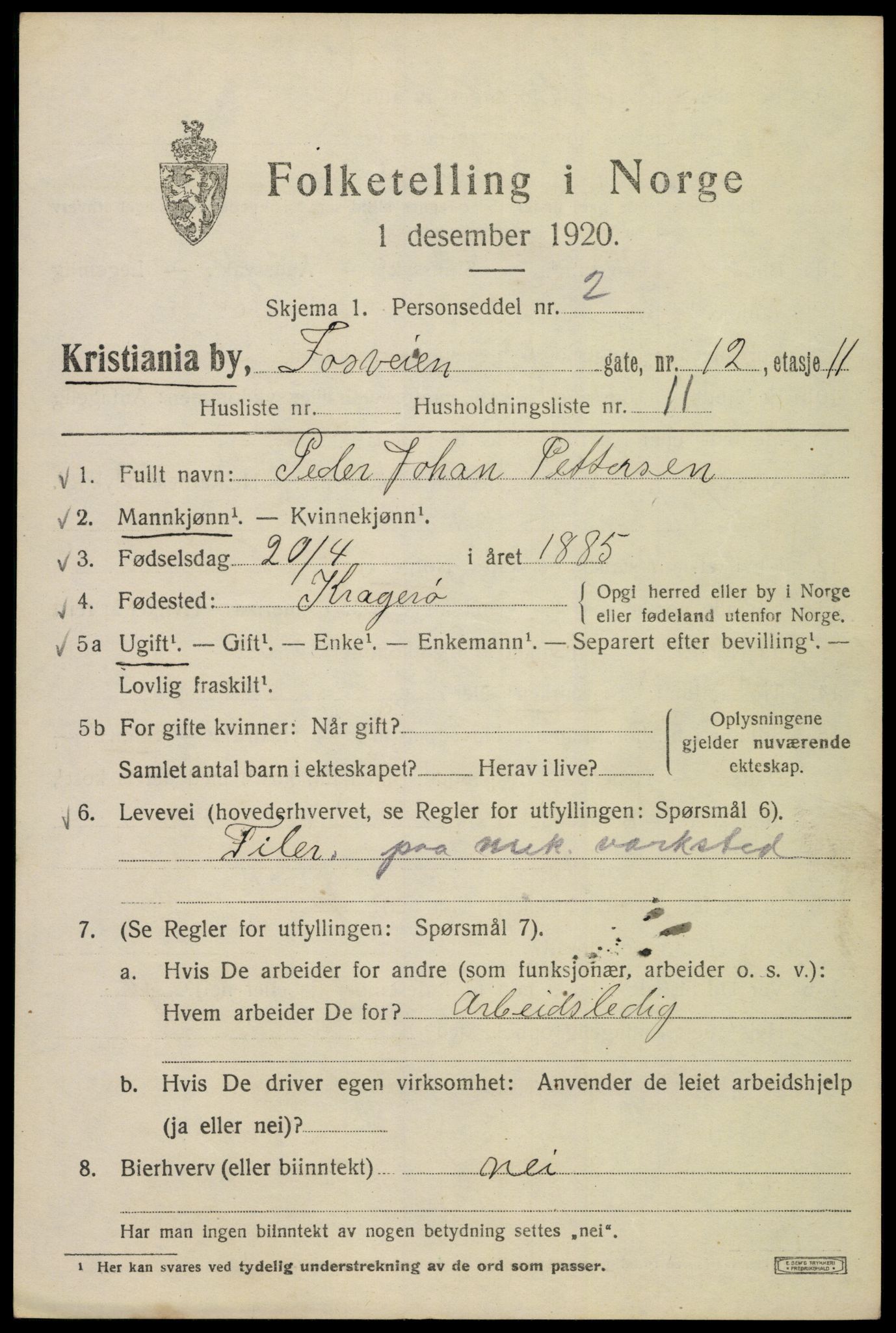 SAO, 1920 census for Kristiania, 1920, p. 231229