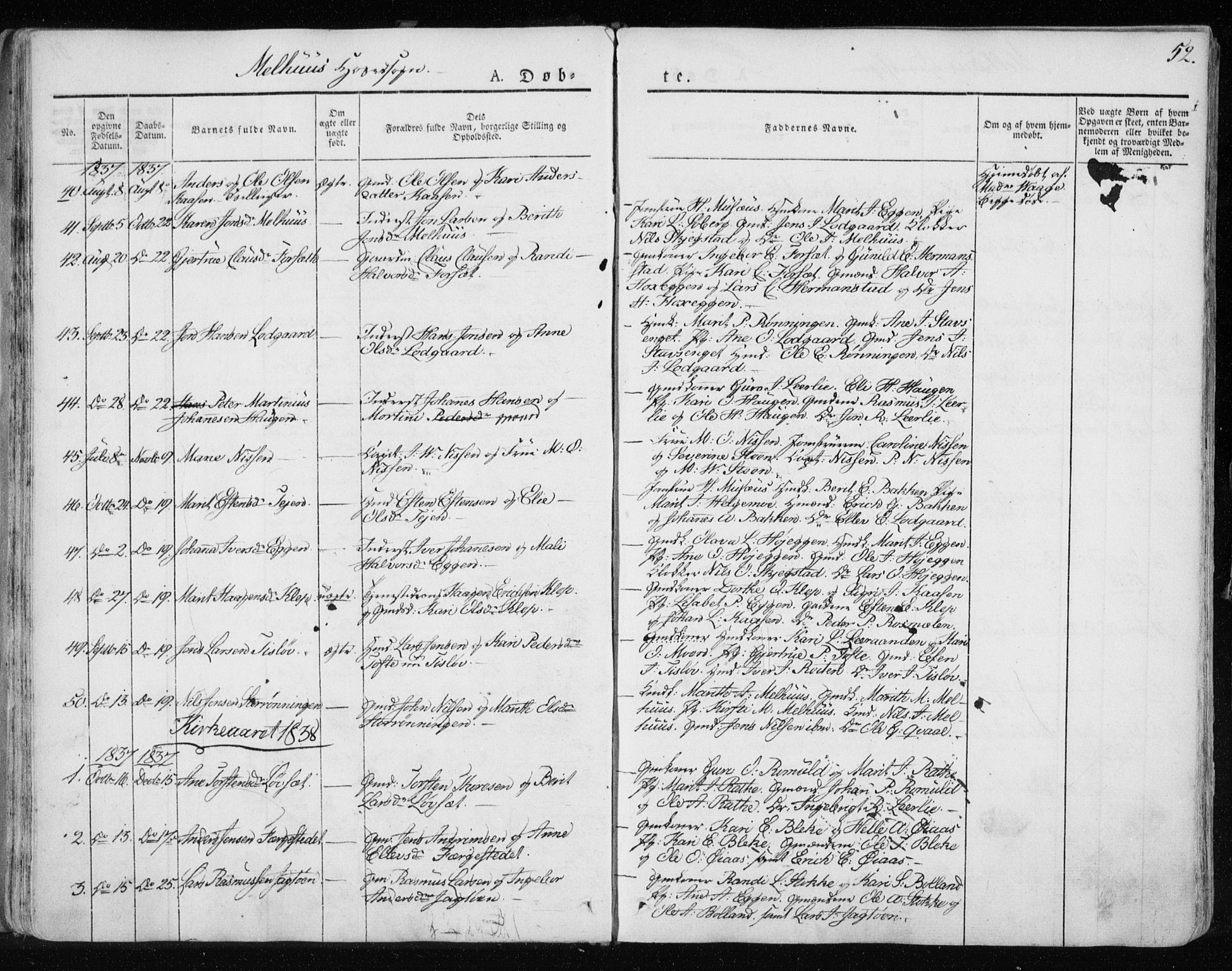Ministerialprotokoller, klokkerbøker og fødselsregistre - Sør-Trøndelag, SAT/A-1456/691/L1069: Parish register (official) no. 691A04, 1826-1841, p. 52