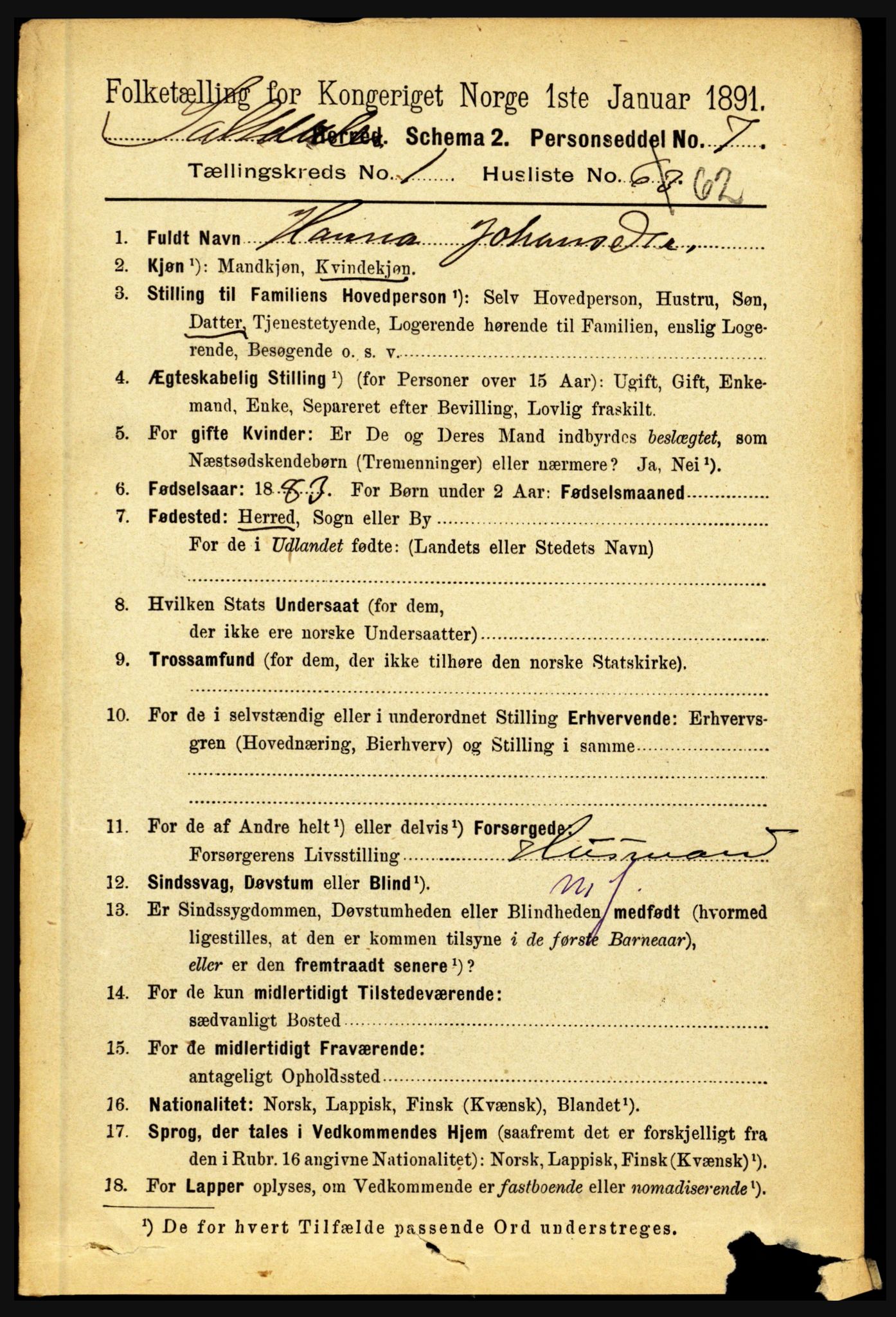 RA, 1891 census for 1840 Saltdal, 1891, p. 540