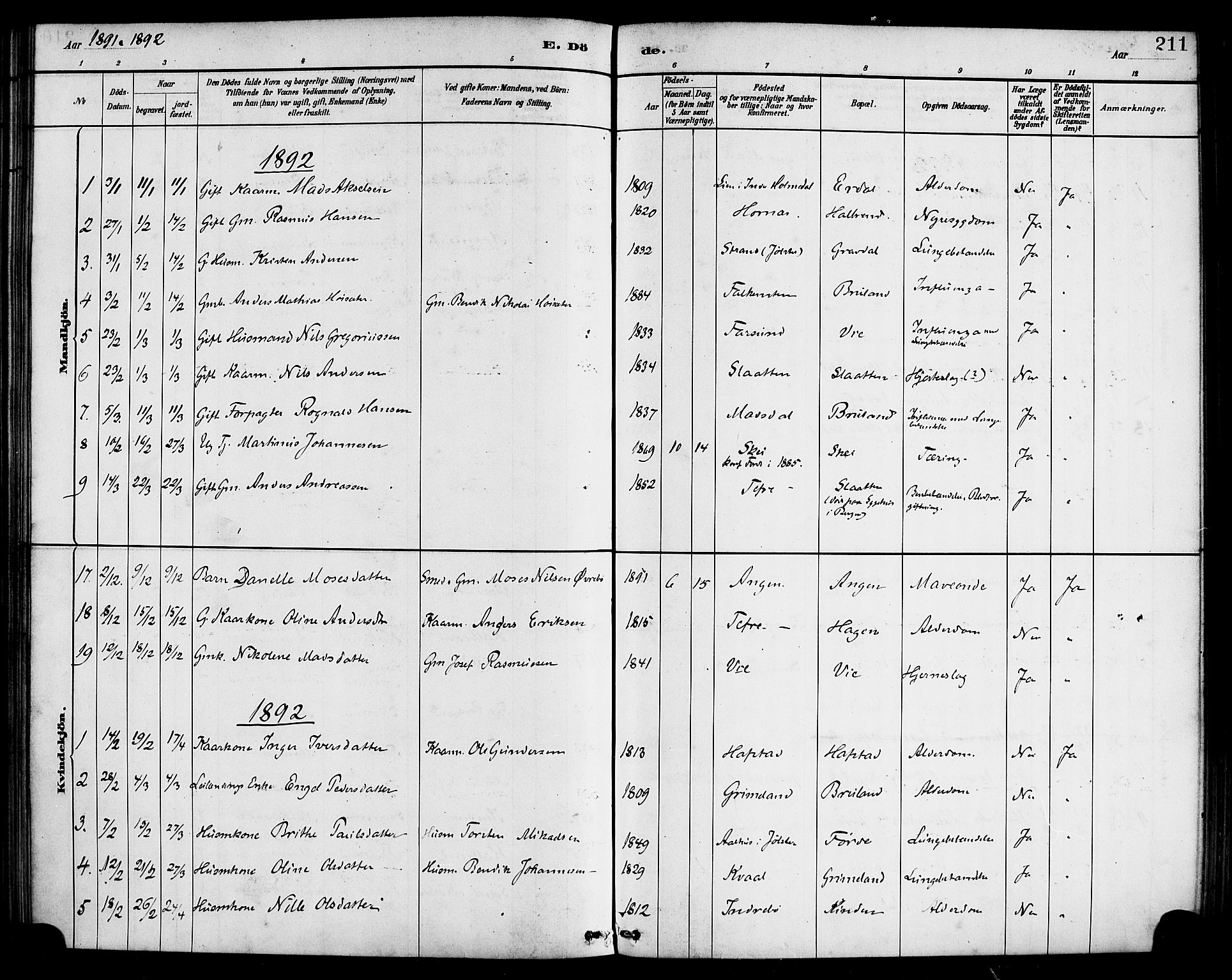 Førde sokneprestembete, SAB/A-79901/H/Haa/Haab/L0001: Parish register (official) no. B 1, 1880-1898, p. 211
