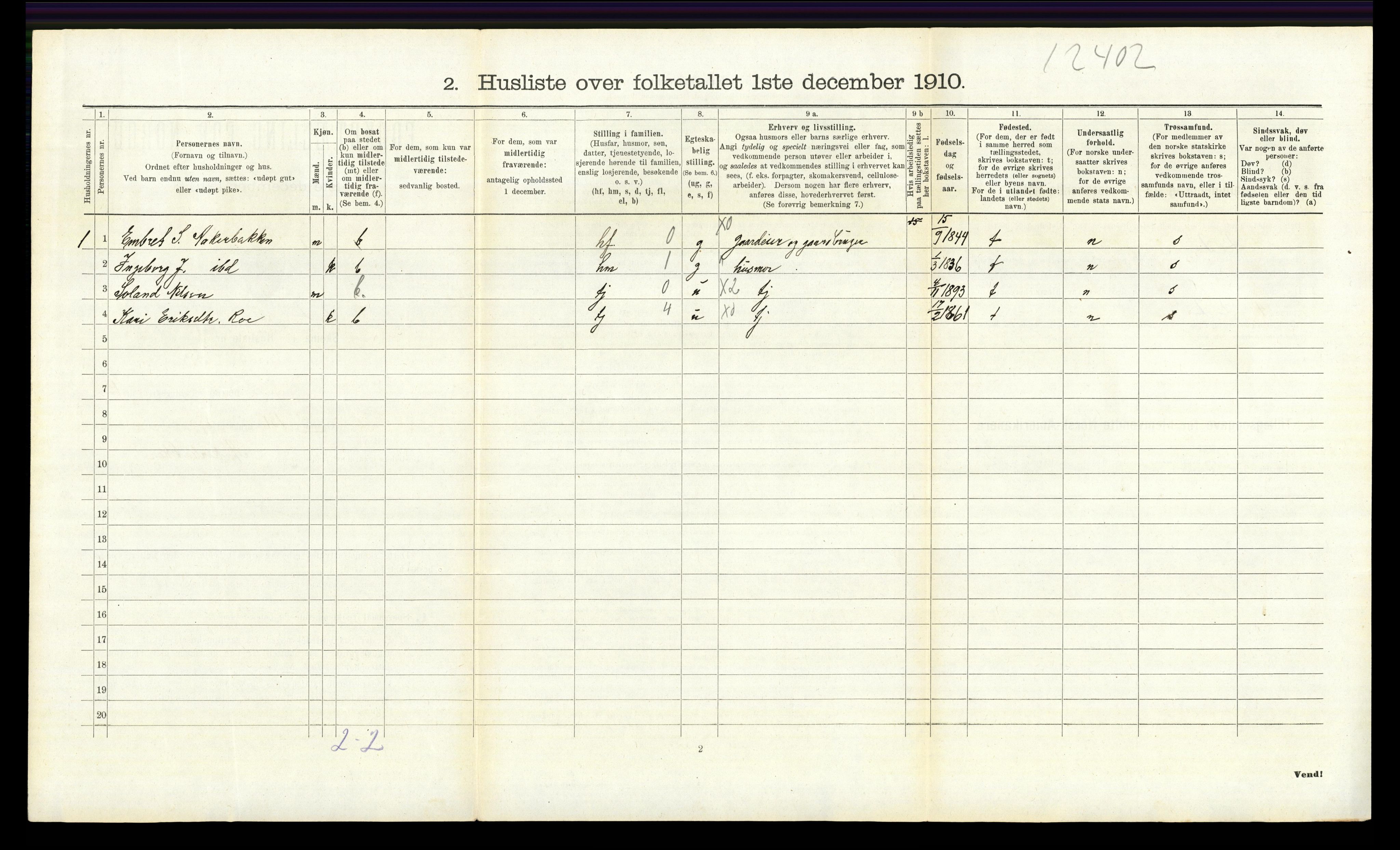 RA, 1910 census for Tolga, 1910, p. 1087