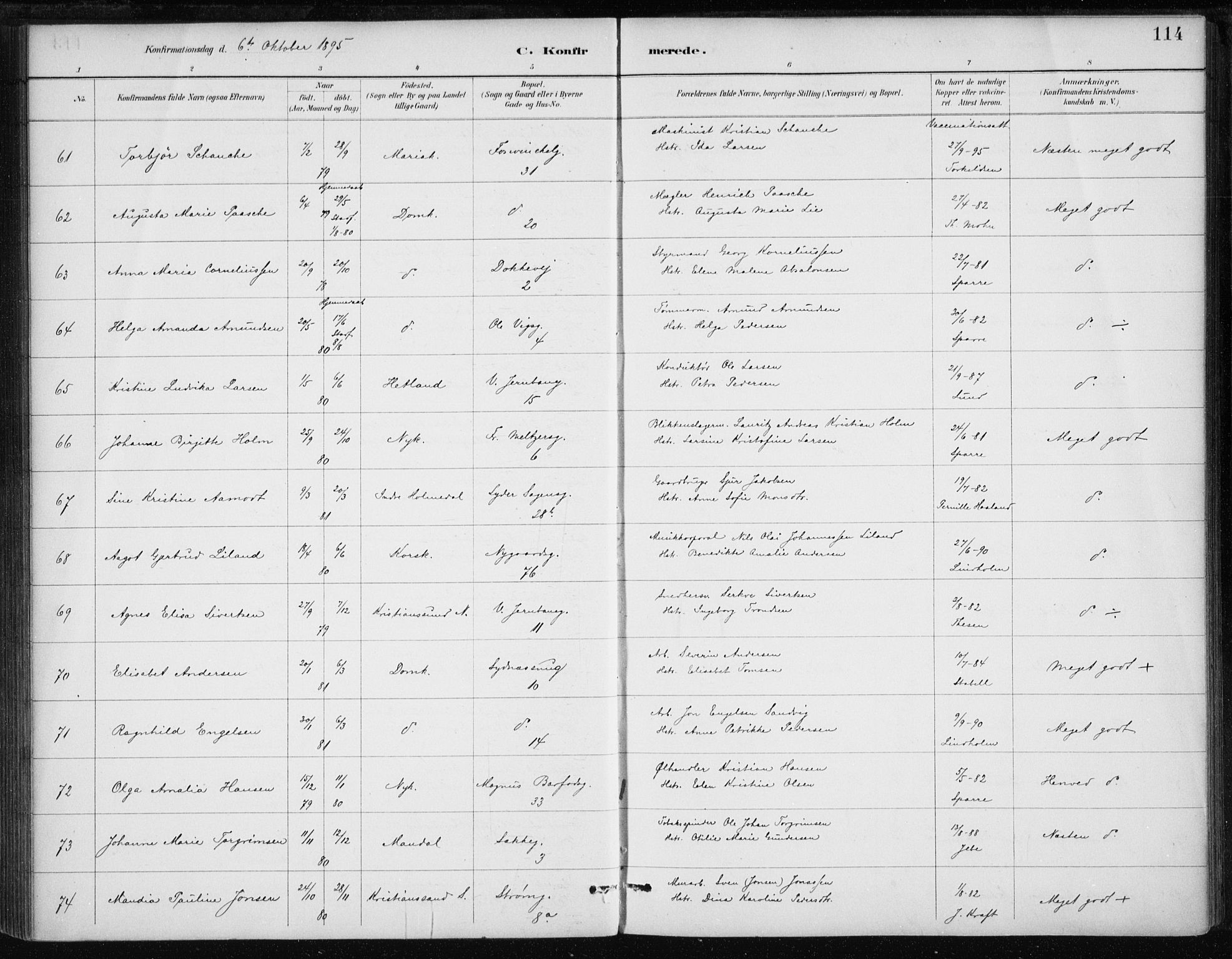 Johanneskirken sokneprestembete, AV/SAB-A-76001/H/Haa/L0008: Parish register (official) no. C 1, 1885-1907, p. 114