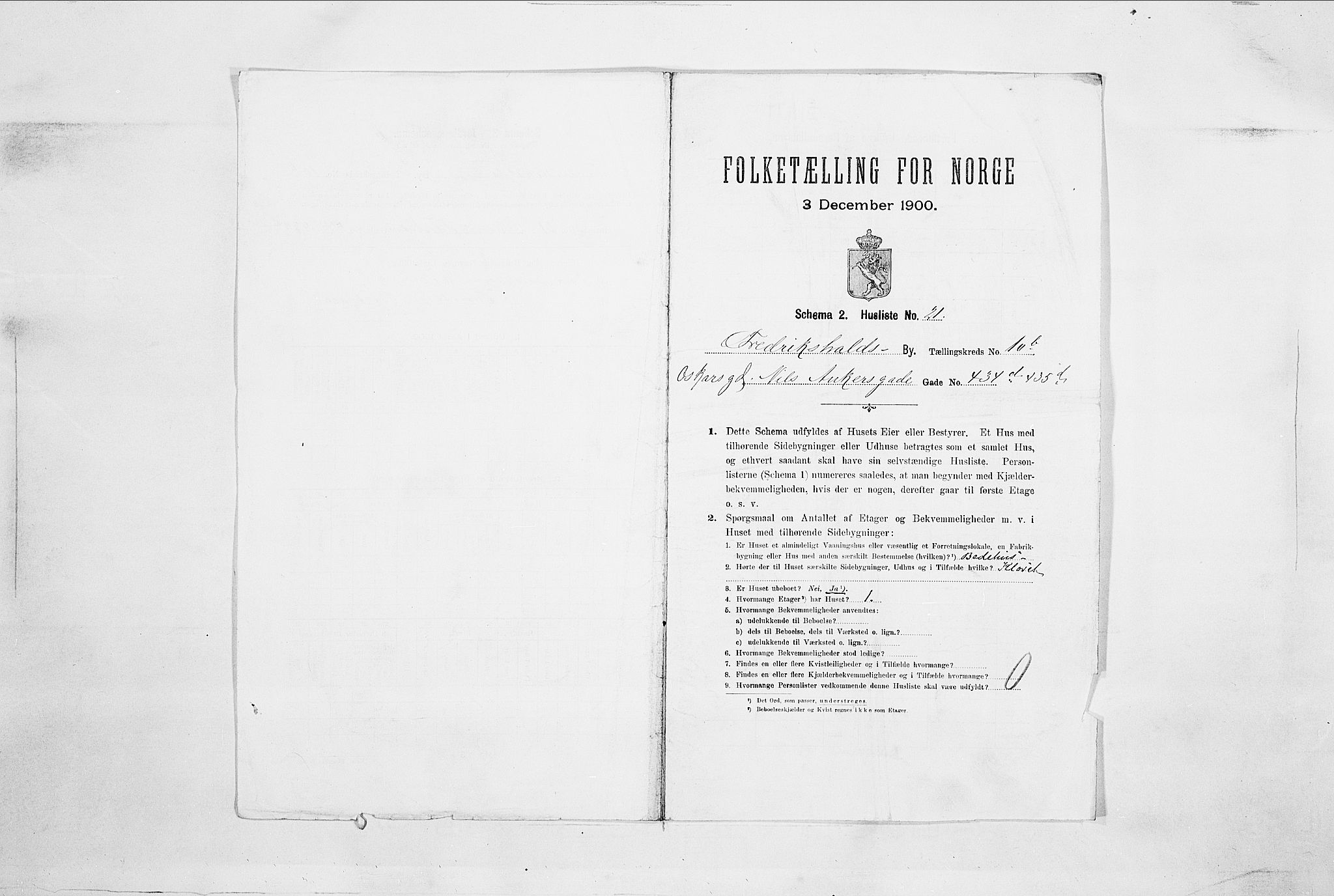 SAO, 1900 census for Fredrikshald, 1900