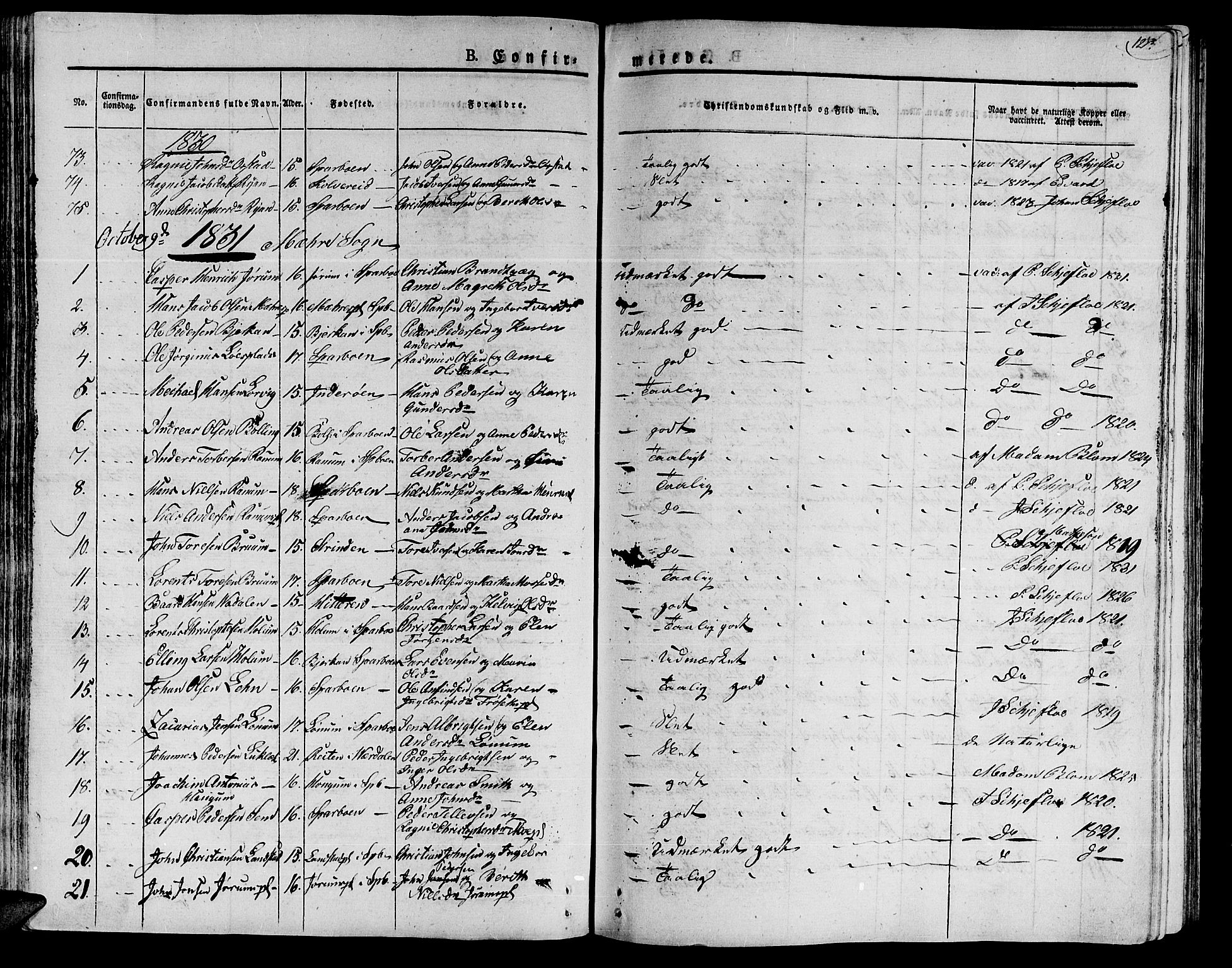 Ministerialprotokoller, klokkerbøker og fødselsregistre - Nord-Trøndelag, SAT/A-1458/735/L0336: Parish register (official) no. 735A05 /1, 1825-1835, p. 123