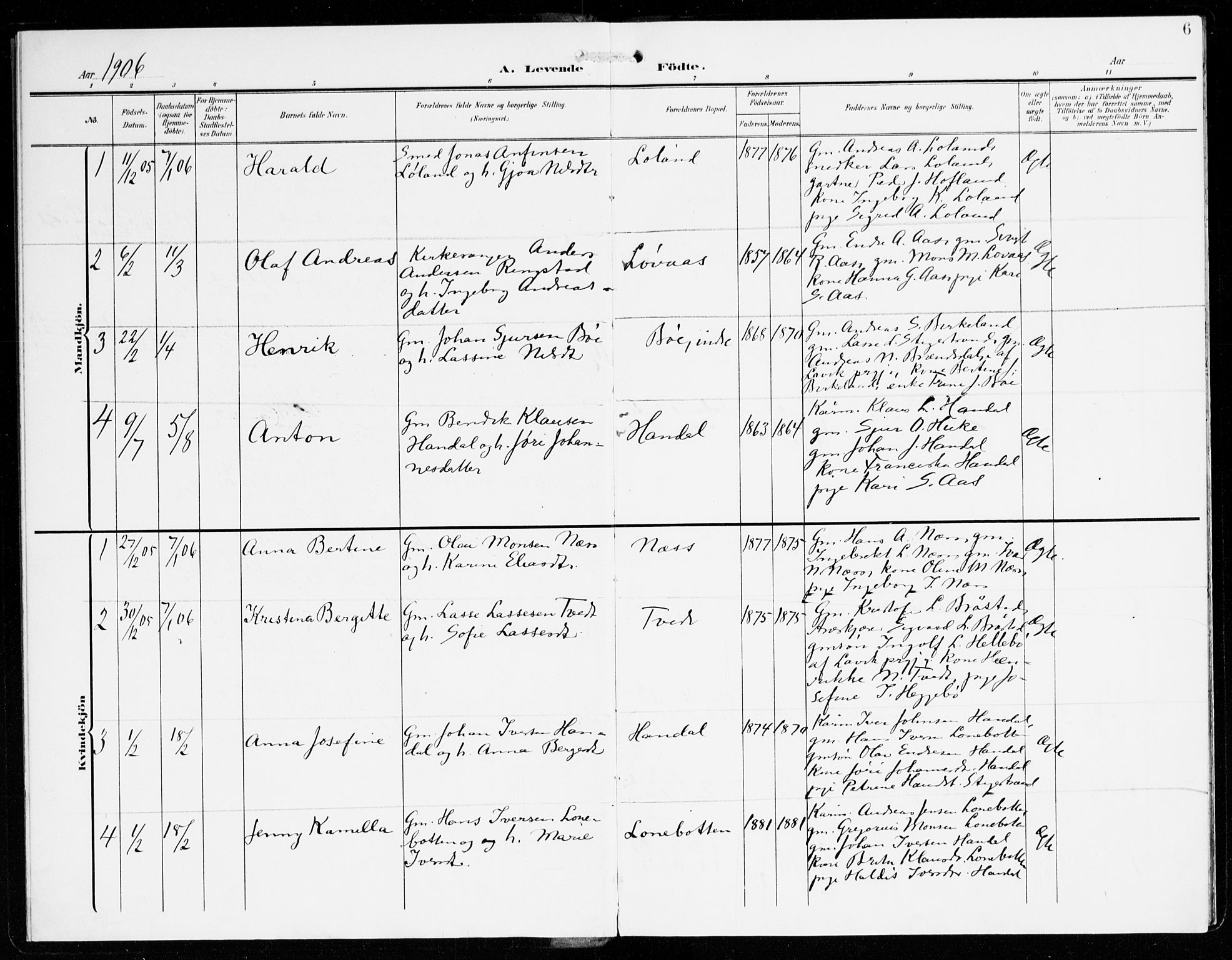 Hyllestad sokneprestembete, SAB/A-80401: Parish register (official) no. C 2, 1904-1917, p. 6