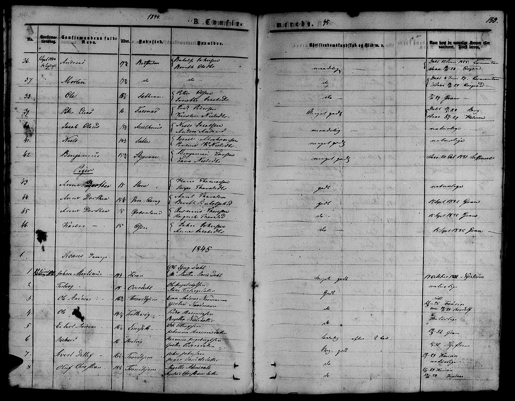 Ministerialprotokoller, klokkerbøker og fødselsregistre - Sør-Trøndelag, SAT/A-1456/657/L0703: Parish register (official) no. 657A04, 1831-1846, p. 150