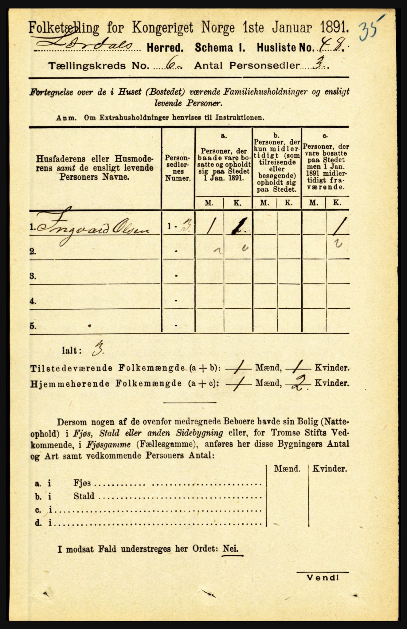 RA, 1891 census for 1422 Lærdal, 1891, p. 454