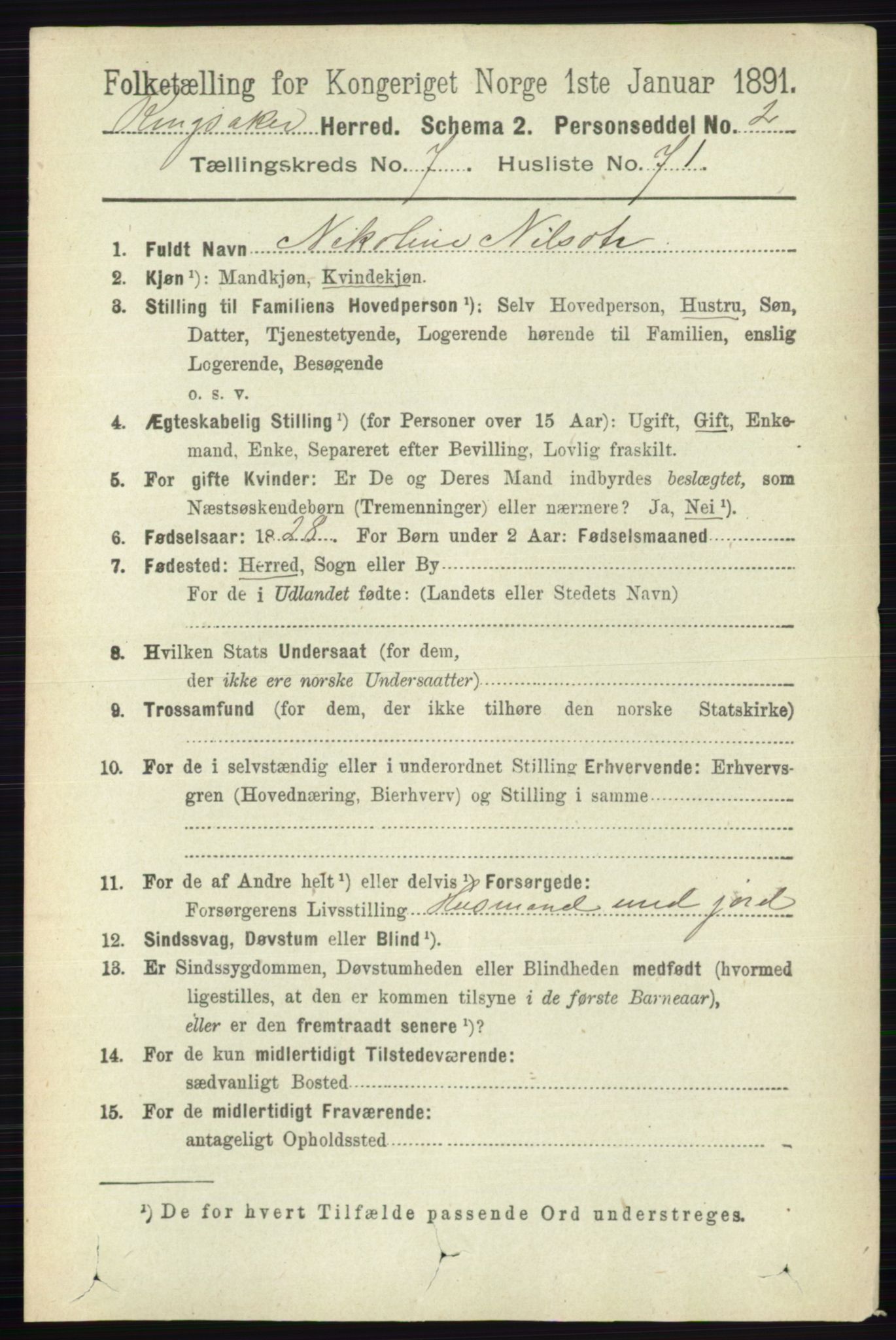 RA, 1891 census for 0412 Ringsaker, 1891, p. 4364