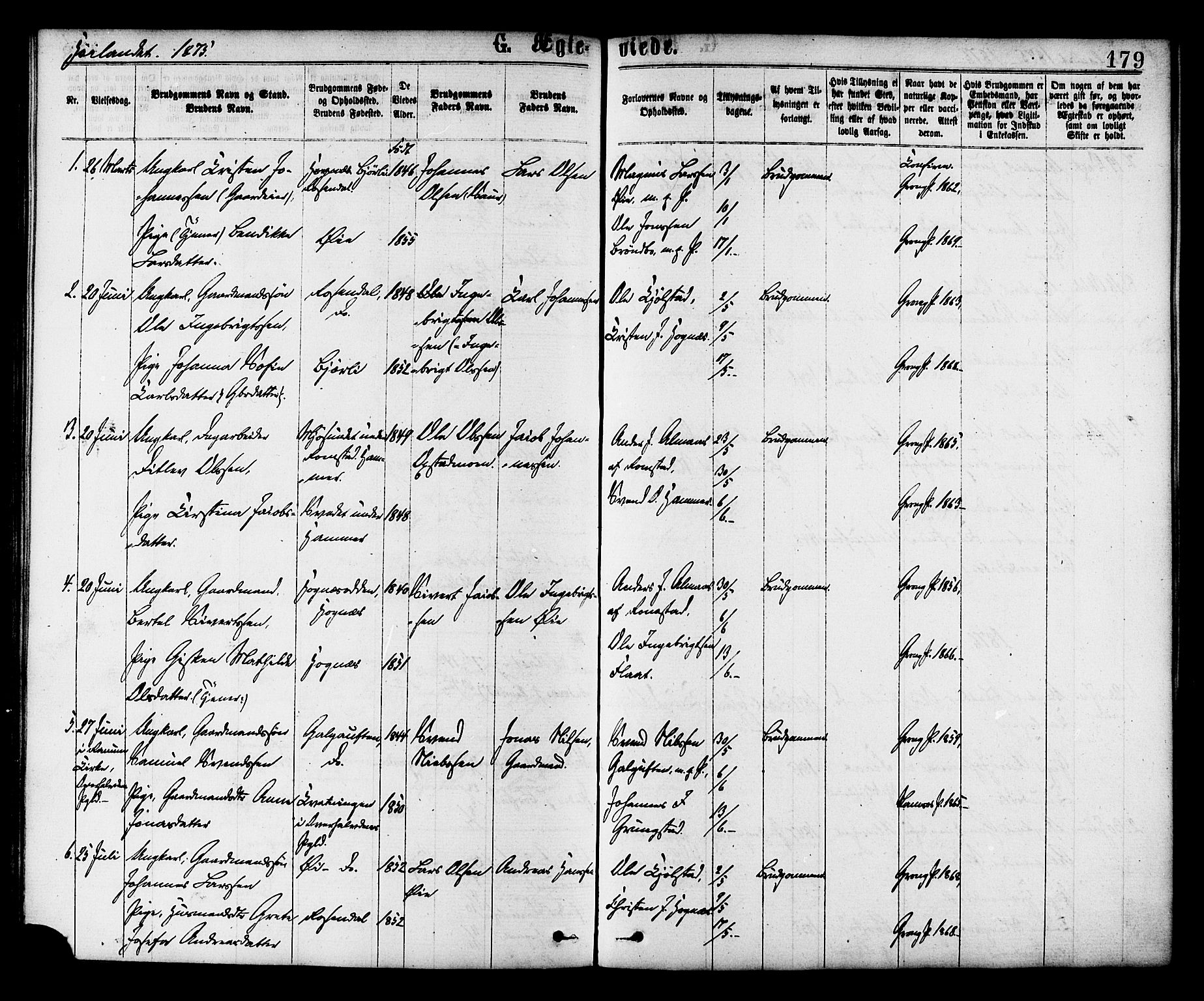 Ministerialprotokoller, klokkerbøker og fødselsregistre - Nord-Trøndelag, AV/SAT-A-1458/758/L0516: Parish register (official) no. 758A03 /2, 1869-1879, p. 179